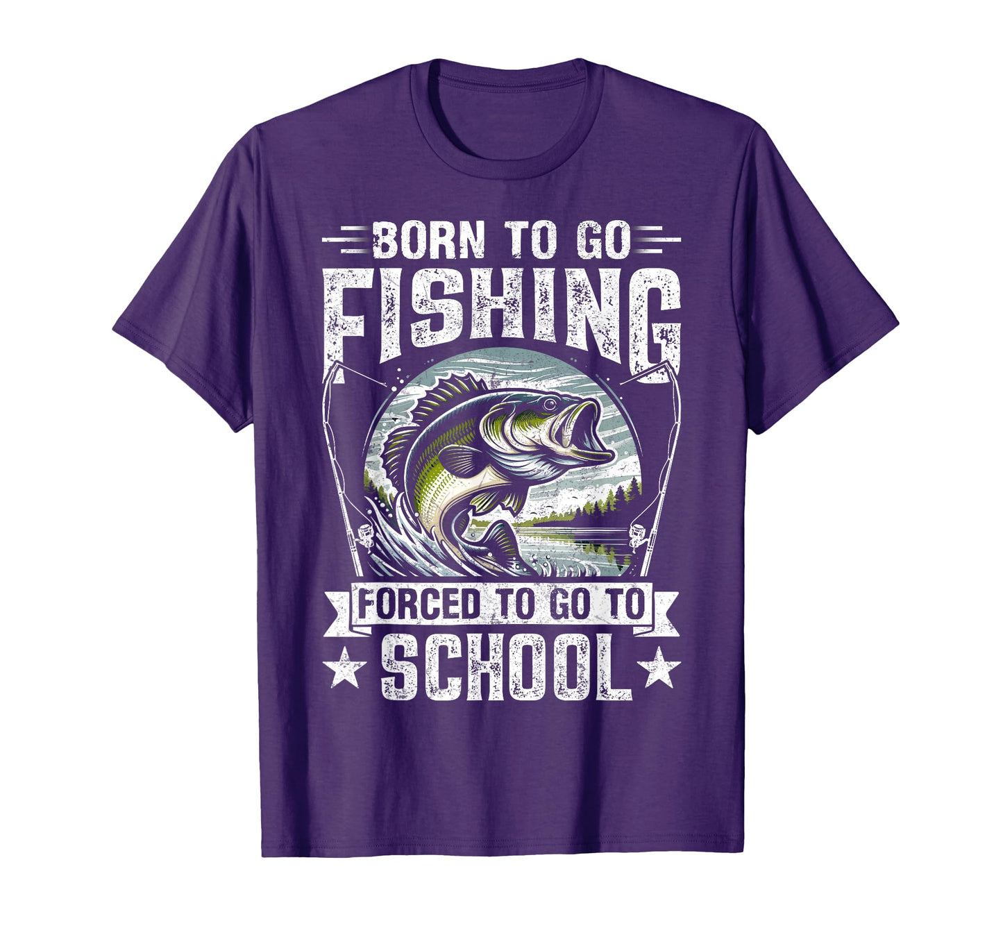 Teen Boys Fishing Shirt Forced To Go To School Bass Fish T-Shirt