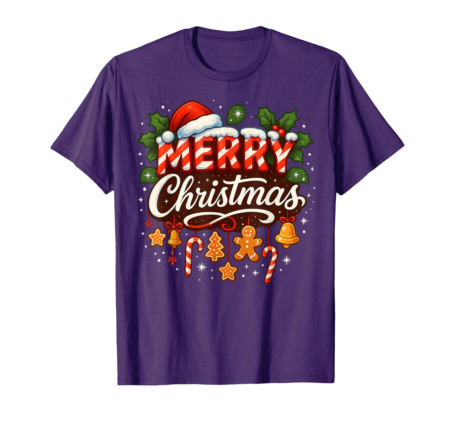 Merry Christmas Lights Red Santa Hat Family Xmas Pajamas T-Shirt