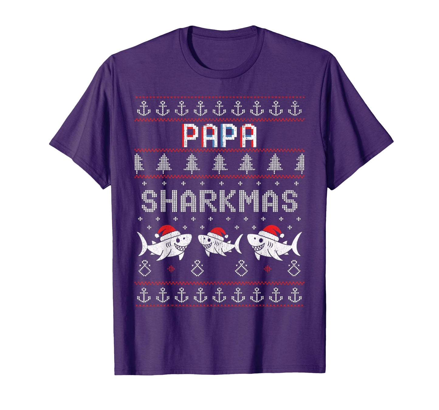 Papa Sharkmas Funny Shark Santa Hat Ugly Christmas Sweater T-Shirt