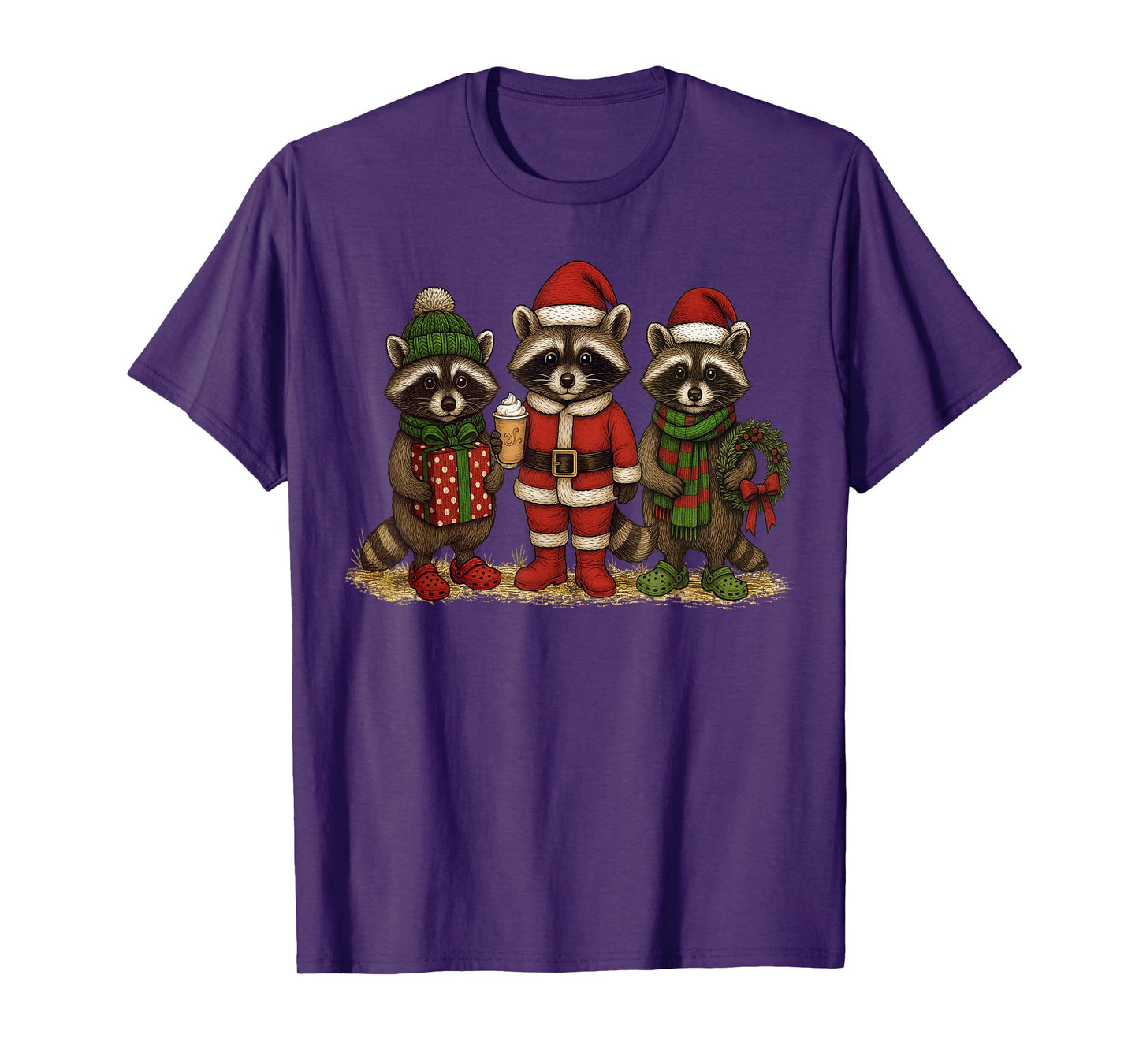 Cute But Feral Funny Raccoon Christmas Santa Hat Men Women T-Shirt