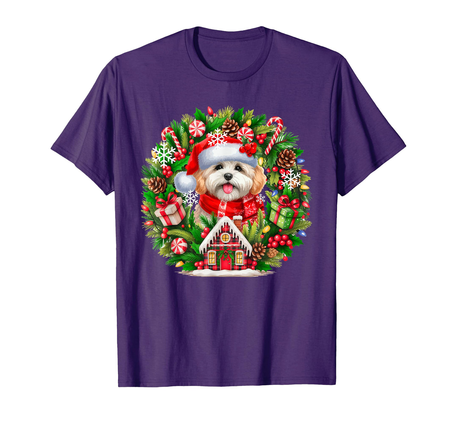 Santa Maltipoo Christmas Floral Circle Matching Owner Kids T-Shirt