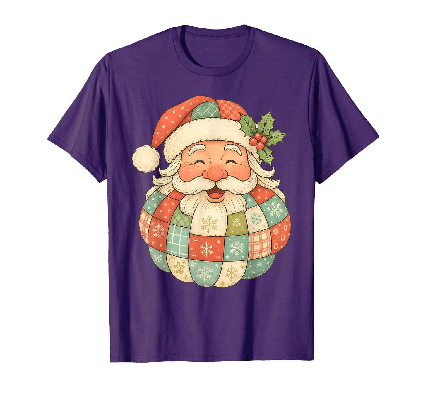 Vintage Christmas Santa Claus Patchwork Art Face T-Shirt