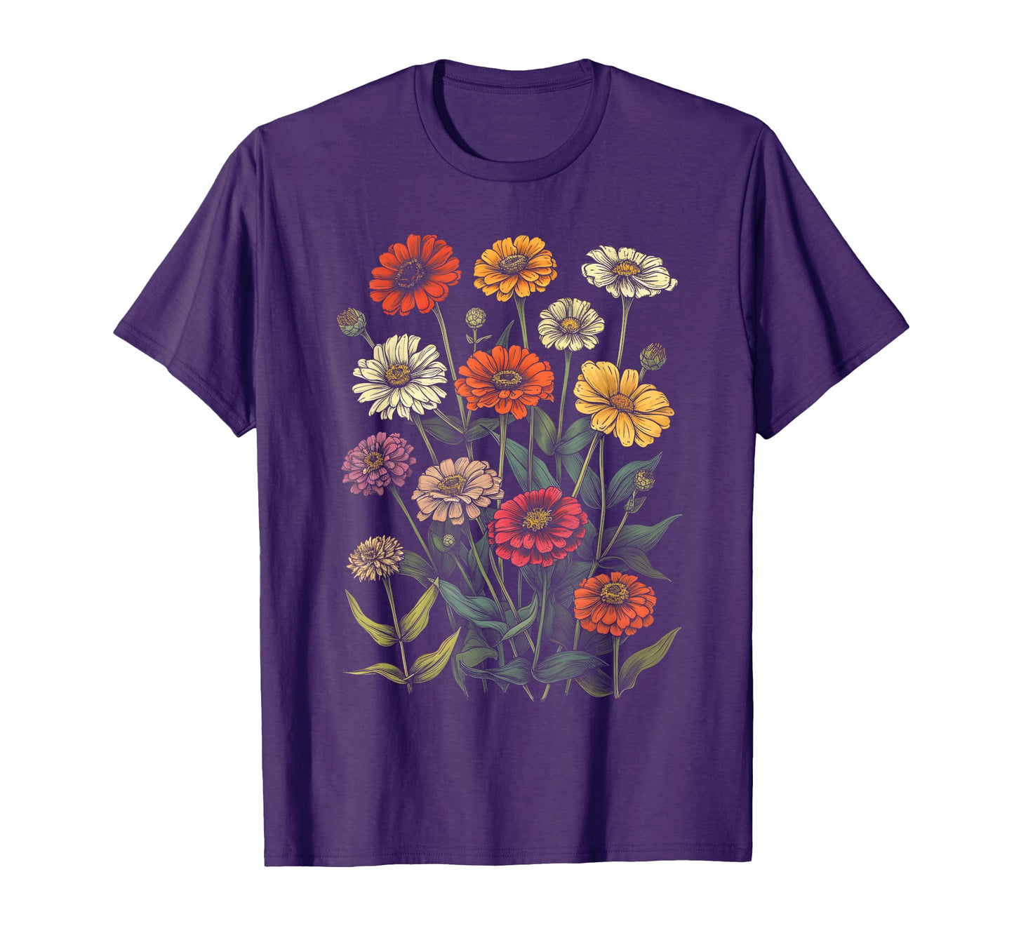 Vintage Botanical Zinnia Flower Girl Cute Floral Plant Mom T-Shirt