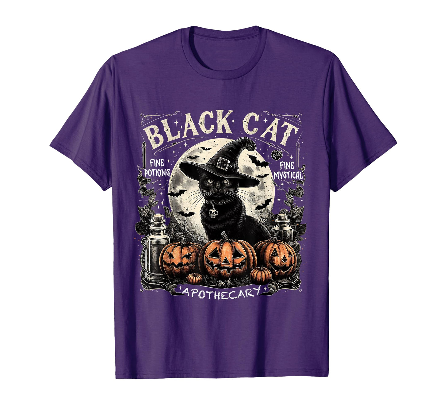 Black Cat Apothecary Vintage Halloween Gothic Art T-Shirt
