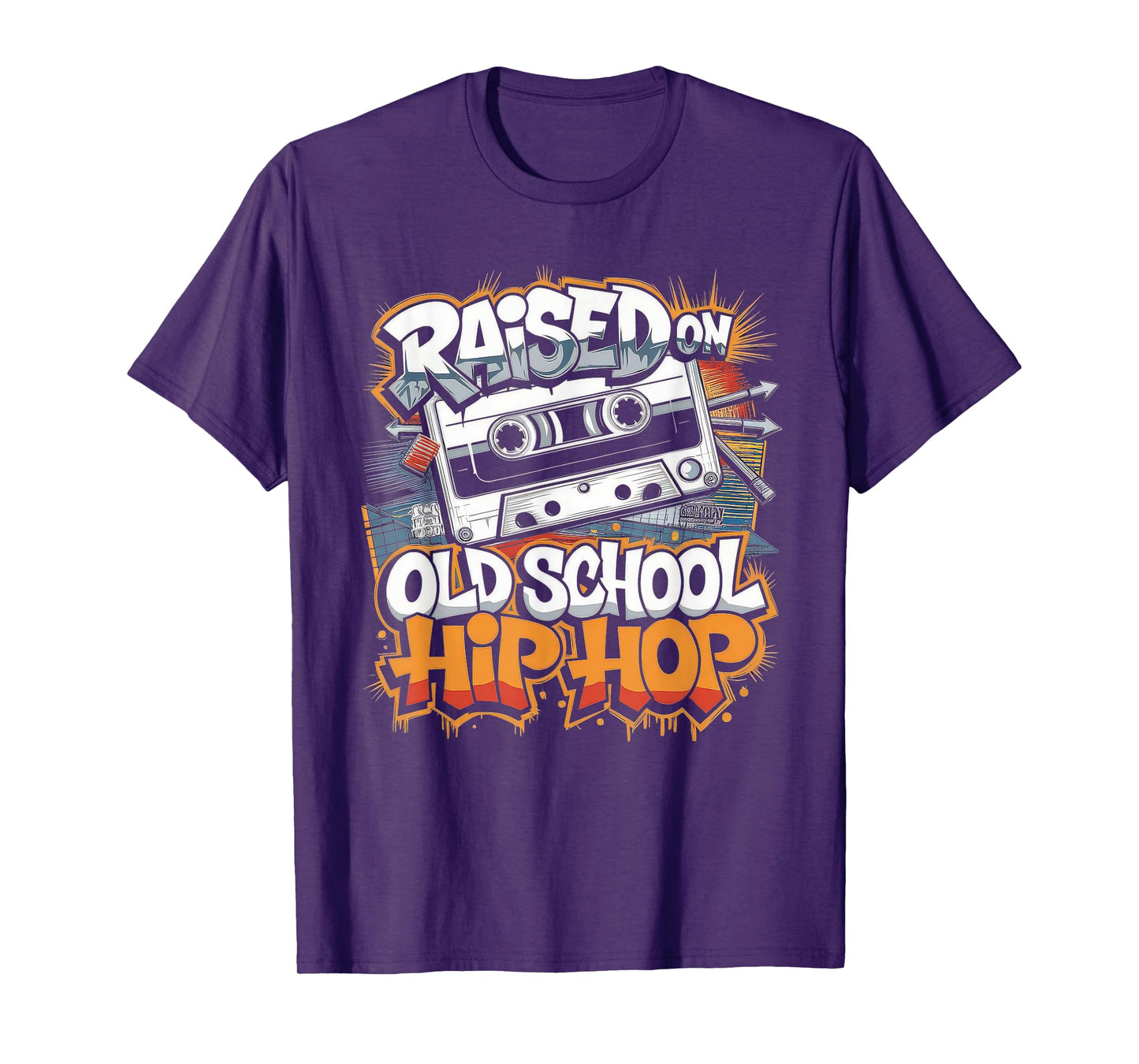 RAISED ON OLD SCHOOL HIP HOP Tshirt Cassette Graffiti Rap T-Shirt