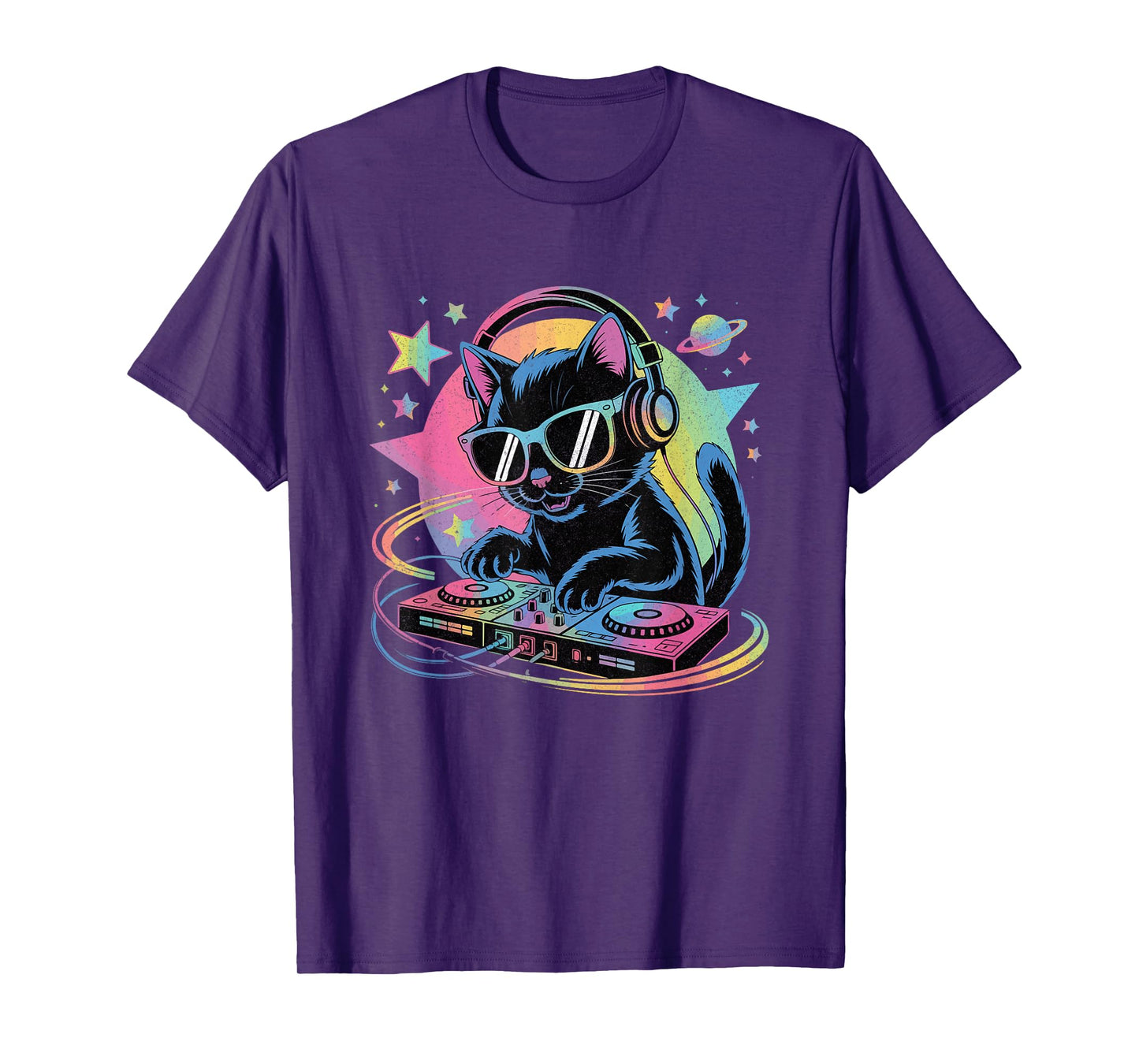 DJ Cat Cool Music Cat DJing on Turntable Funny Cat Lover T-Shirt