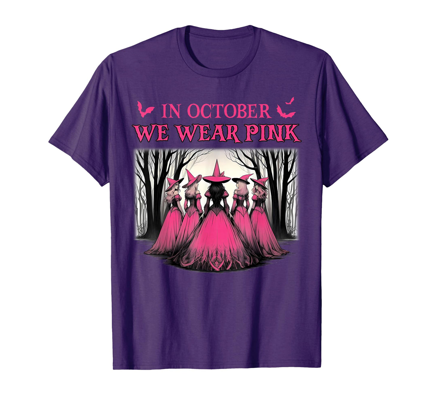Retro in October We Wear Pink Witch Breast Cancer Awareness T-Shirt