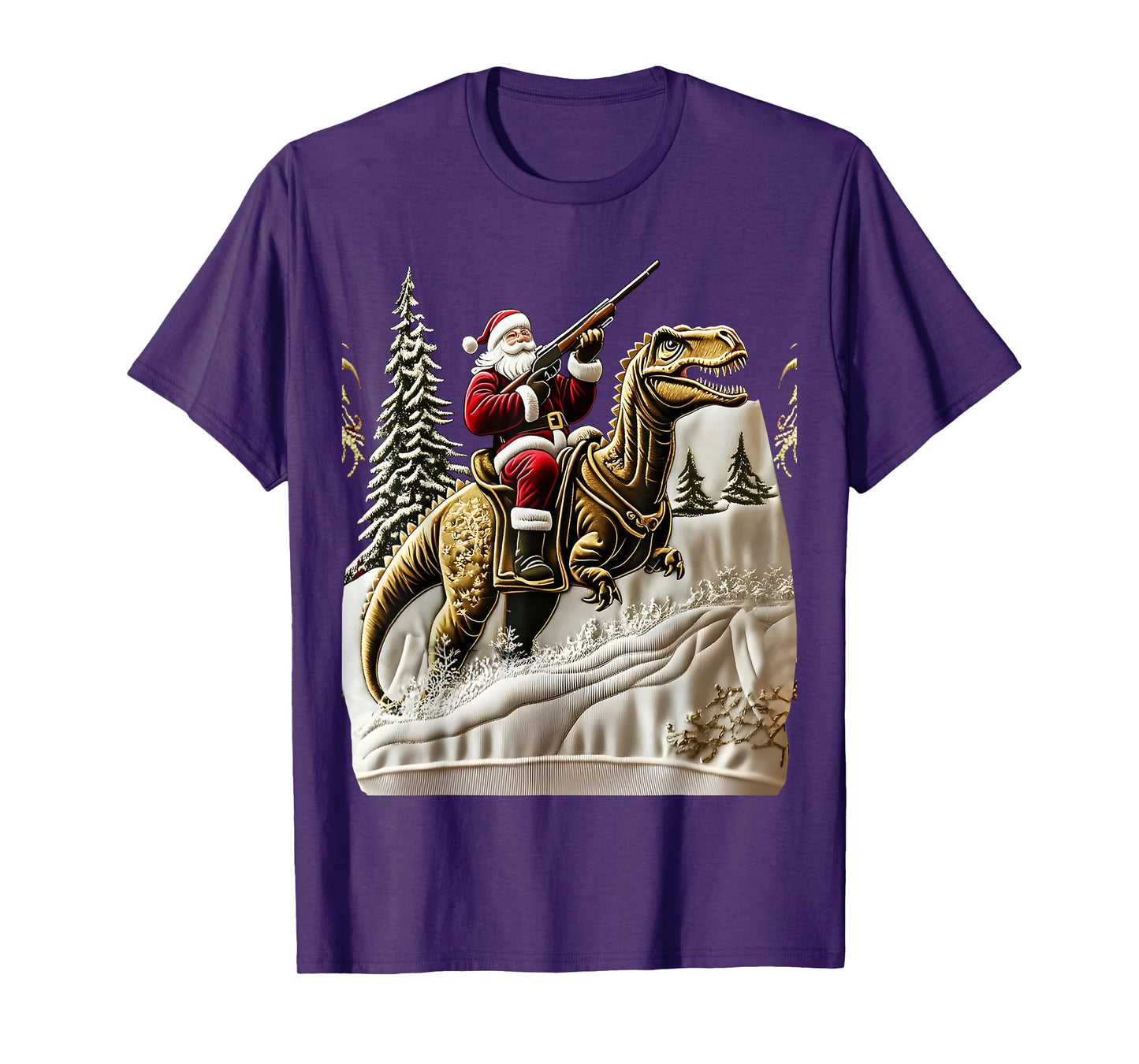 Santa Claus and Dinosaur Print Christmas T-Shirt