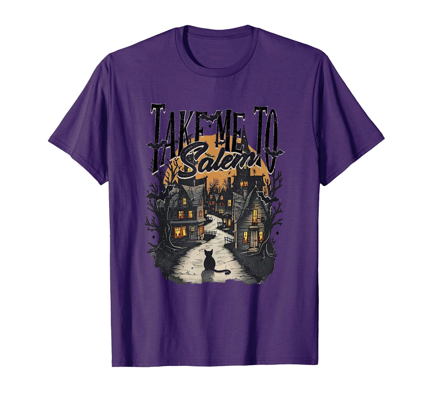Take me to Salem Retro Halloween Black Cat Spooky Season T-Shirt