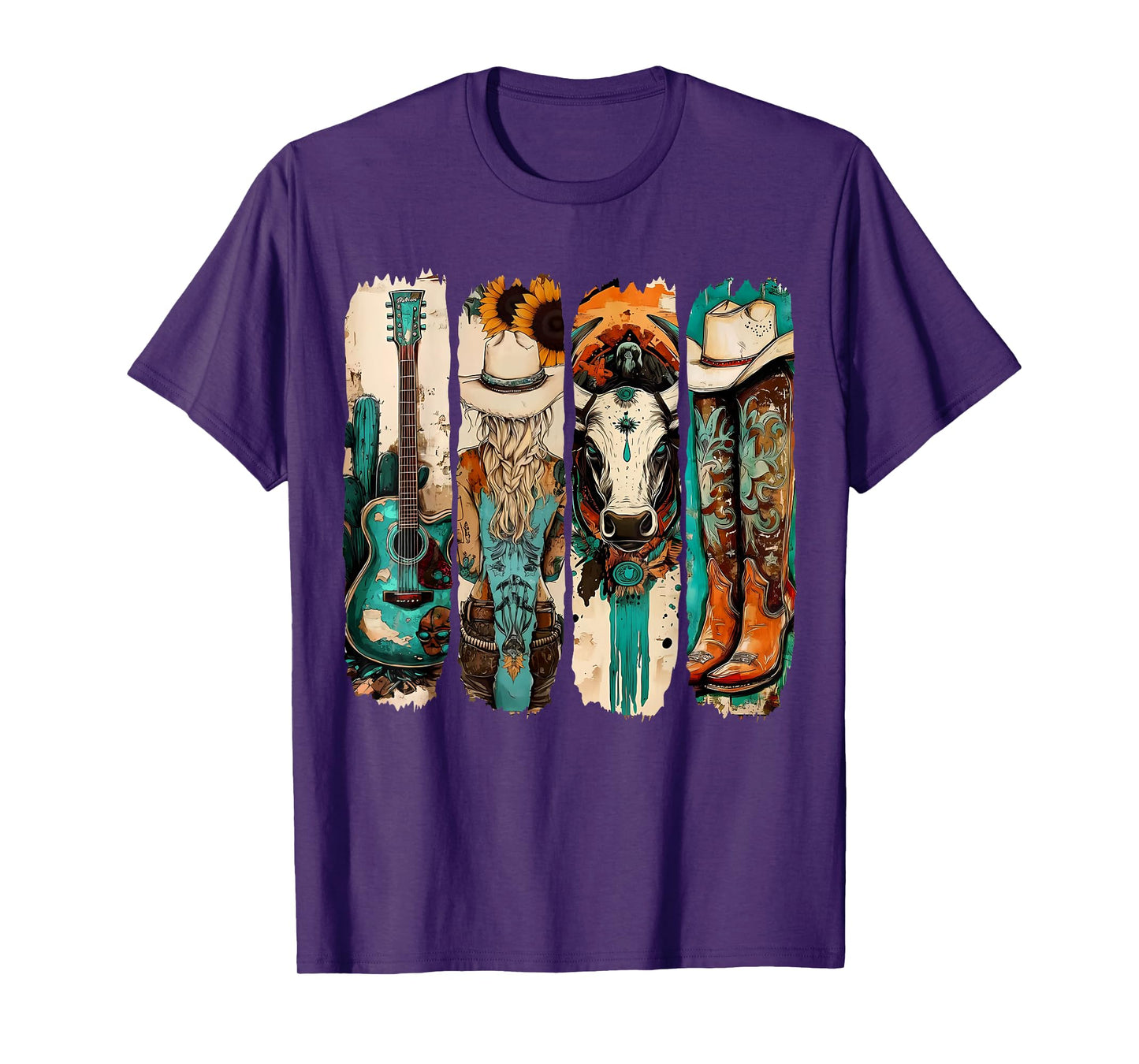 Western Cowgirl Vintage Cowboy Boots Western Turquoise T-Shirt
