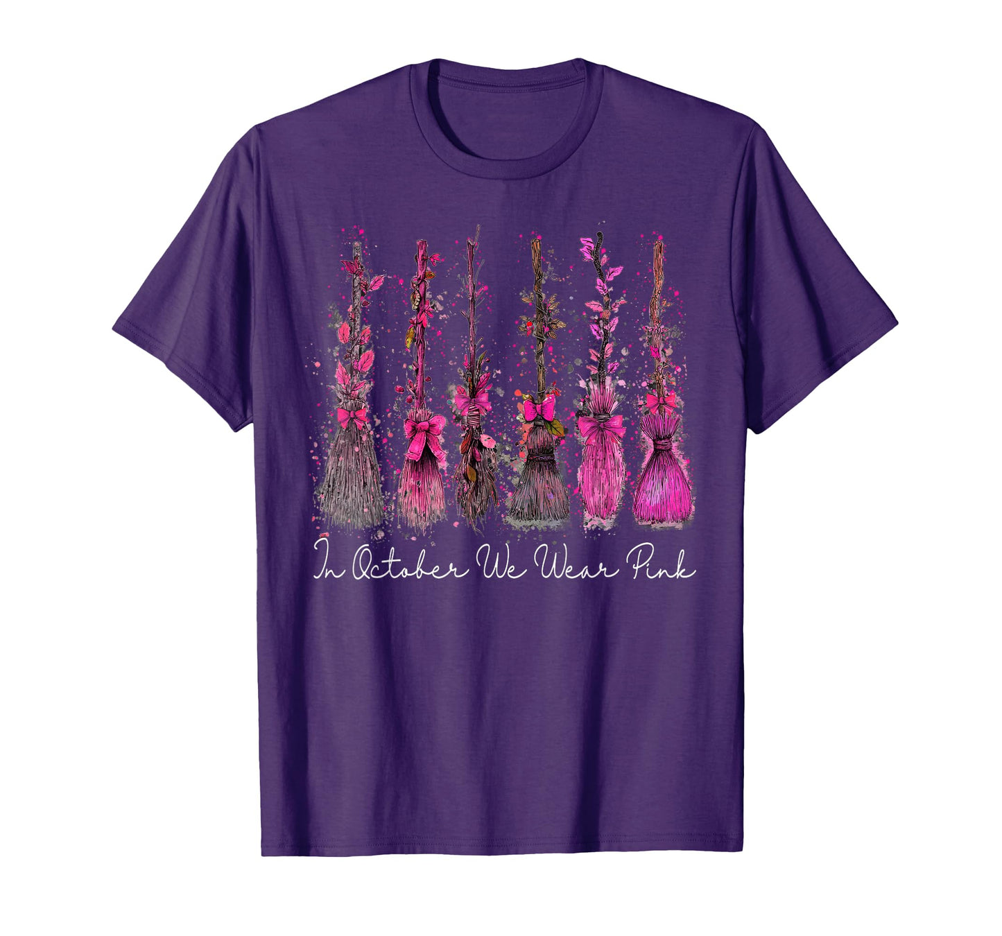 in October We Wear Pink Halloween Witch Witchy Breast Cancer T-Shirt