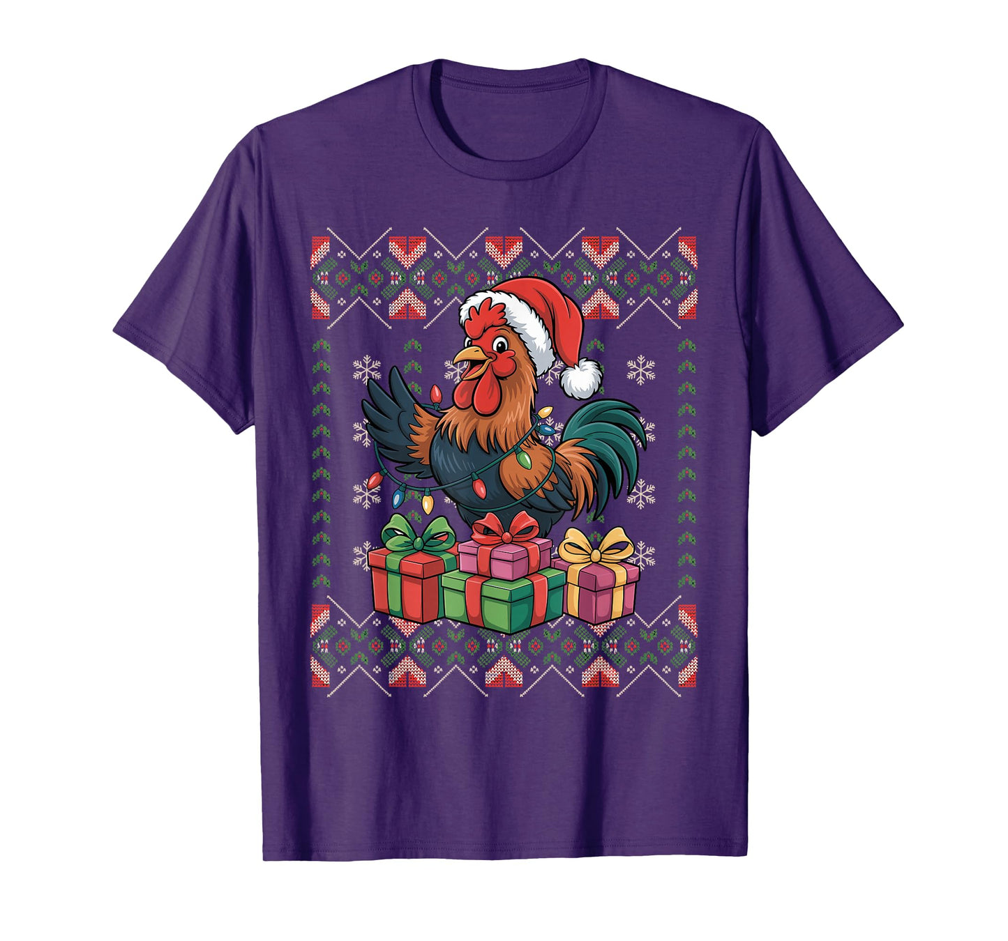 Santa Rooster Christmas Ugly Sweater Funny Holiday Pajamas T-Shirt