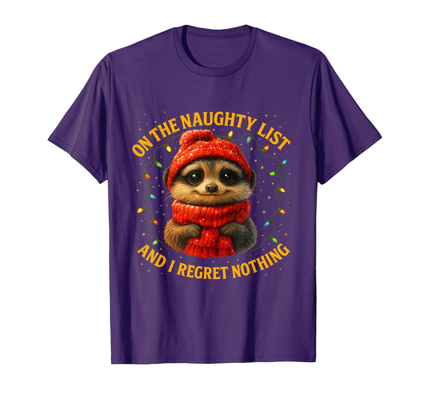 On The Naught List and I Regret Nothing Christmas Racoon T-Shirt
