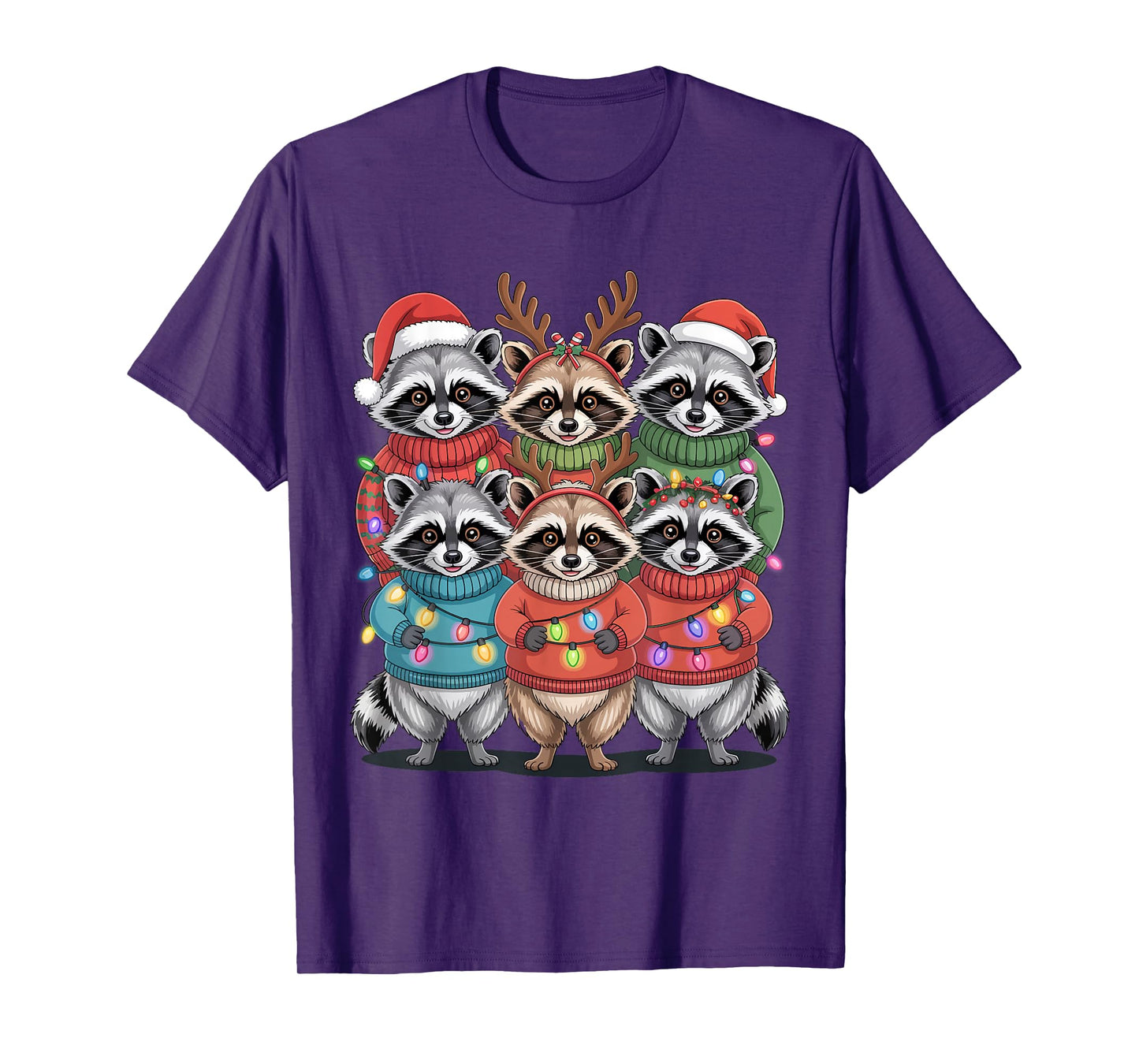 Christmas Lights Raccoon Santa Funny Xmas Tree for Men Women T-Shirt