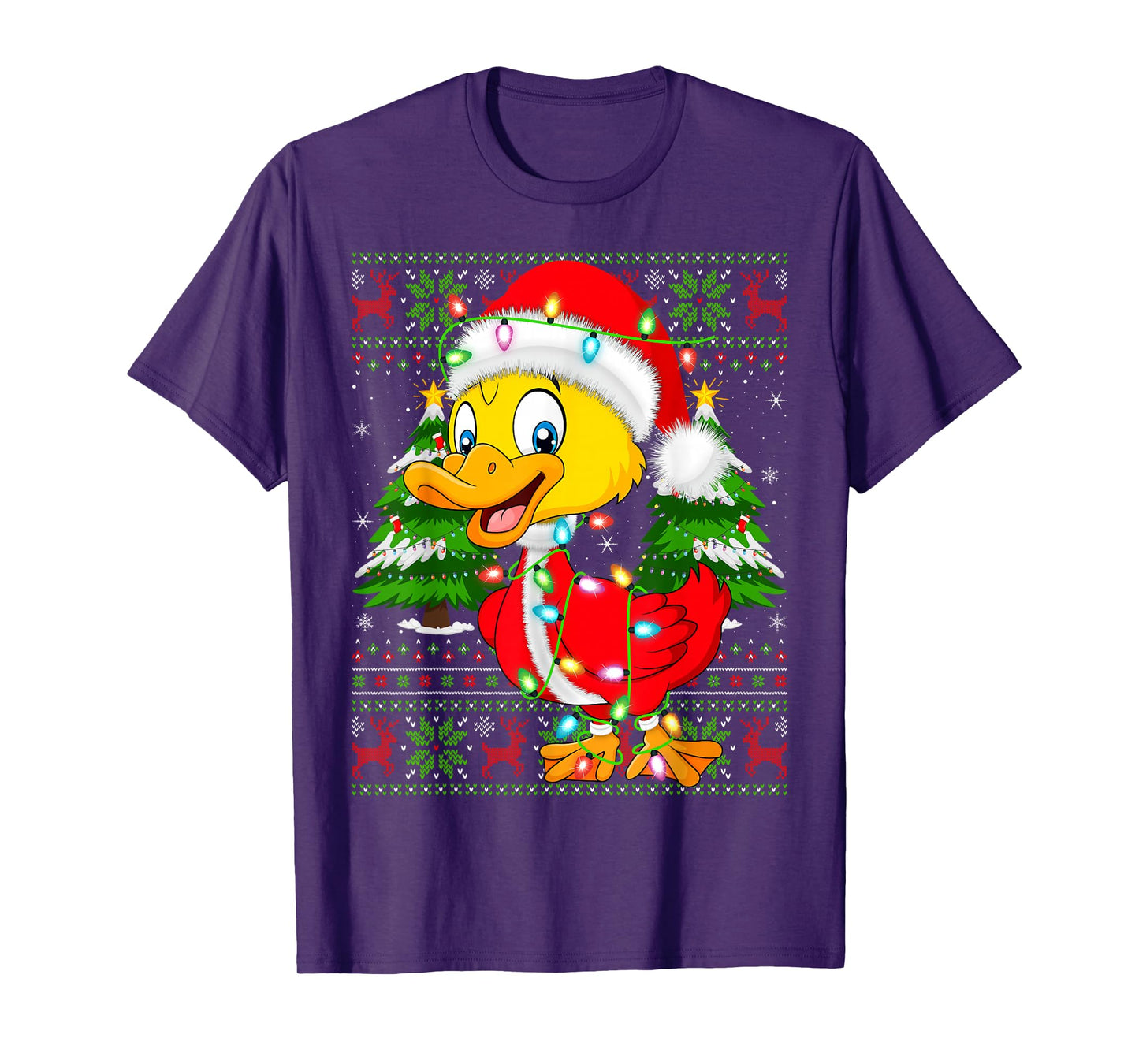 Funny Duck Christmas Lights Santa Costume Ugly Xmas Sweaters T-Shirt