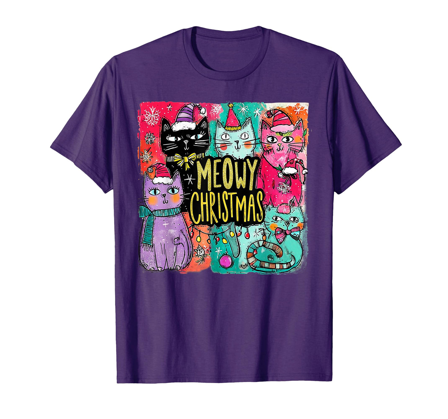 Preppy Meowy Christmas Cute Cats with Santa Claus Hat T-Shirt