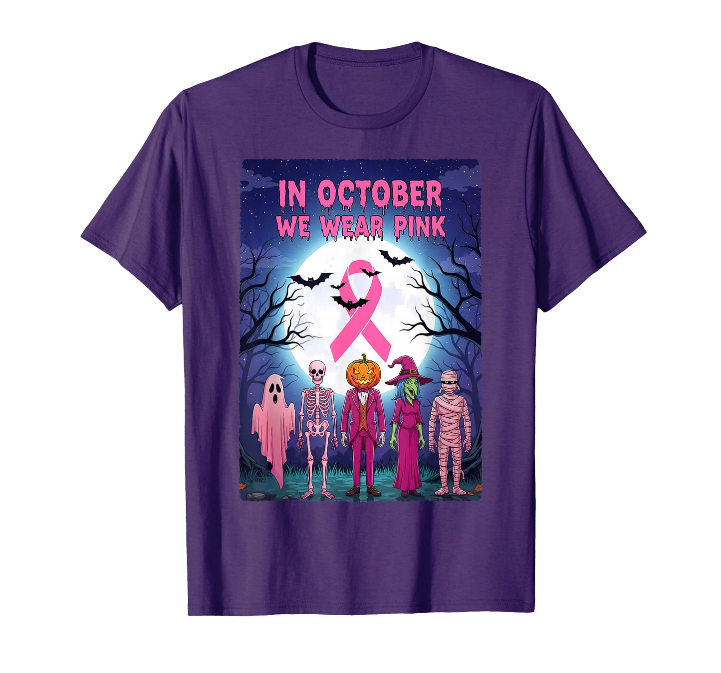Halloween in October We Wear Pink Breast Cancer Awareness T-Shirt