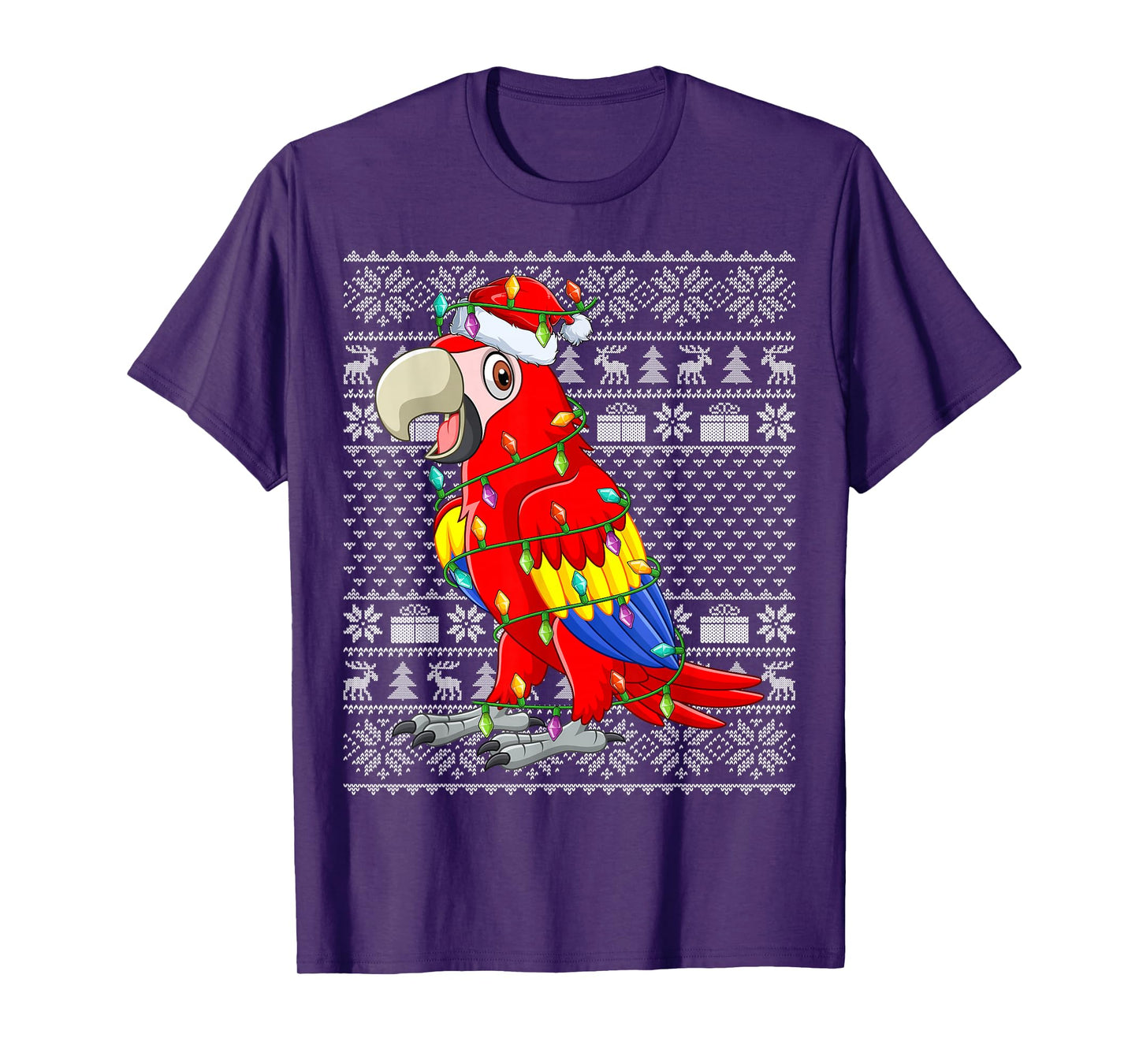 Macaw Parrot Christmas Lights Ugly Sweater Funny Bird Xmas T-Shirt