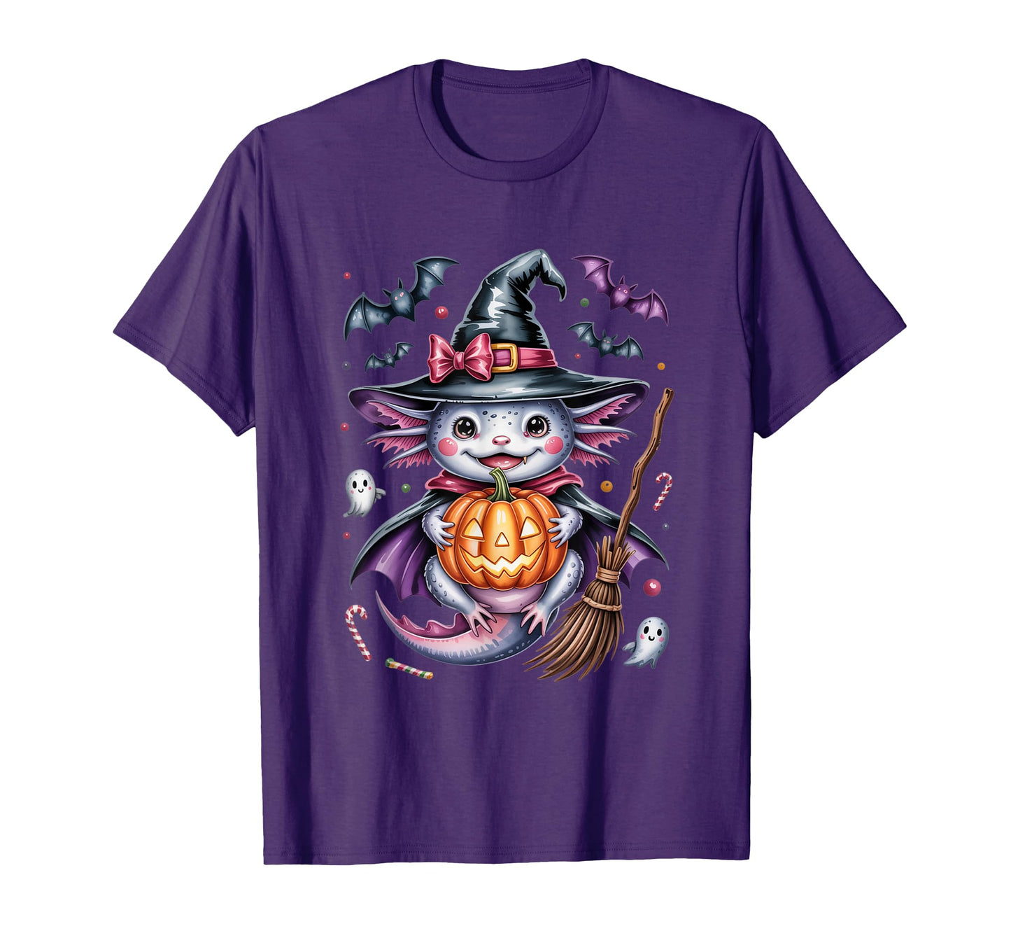 Witchy Axolotl Halloween Magic – Cute Pumpkin Night T-Shirt