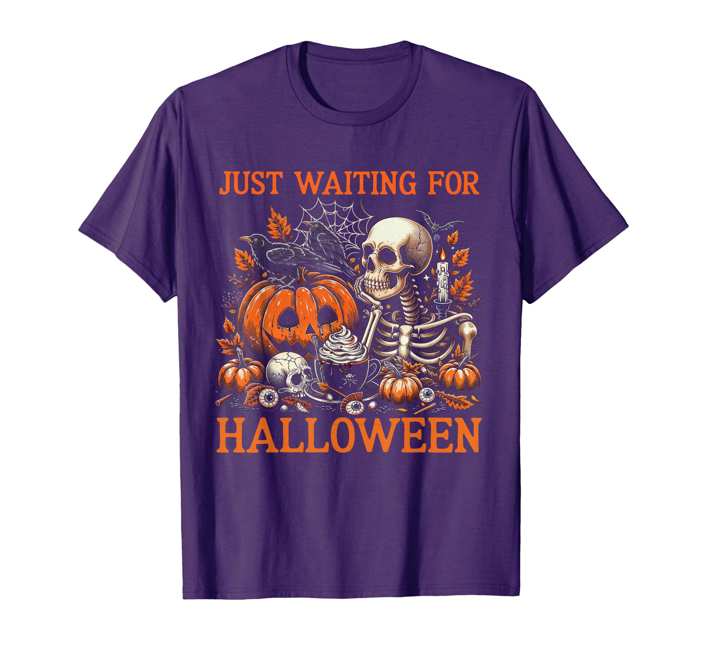 Just Waiting for Halloween Skeleton Haunted Coffee Lover T-Shirt