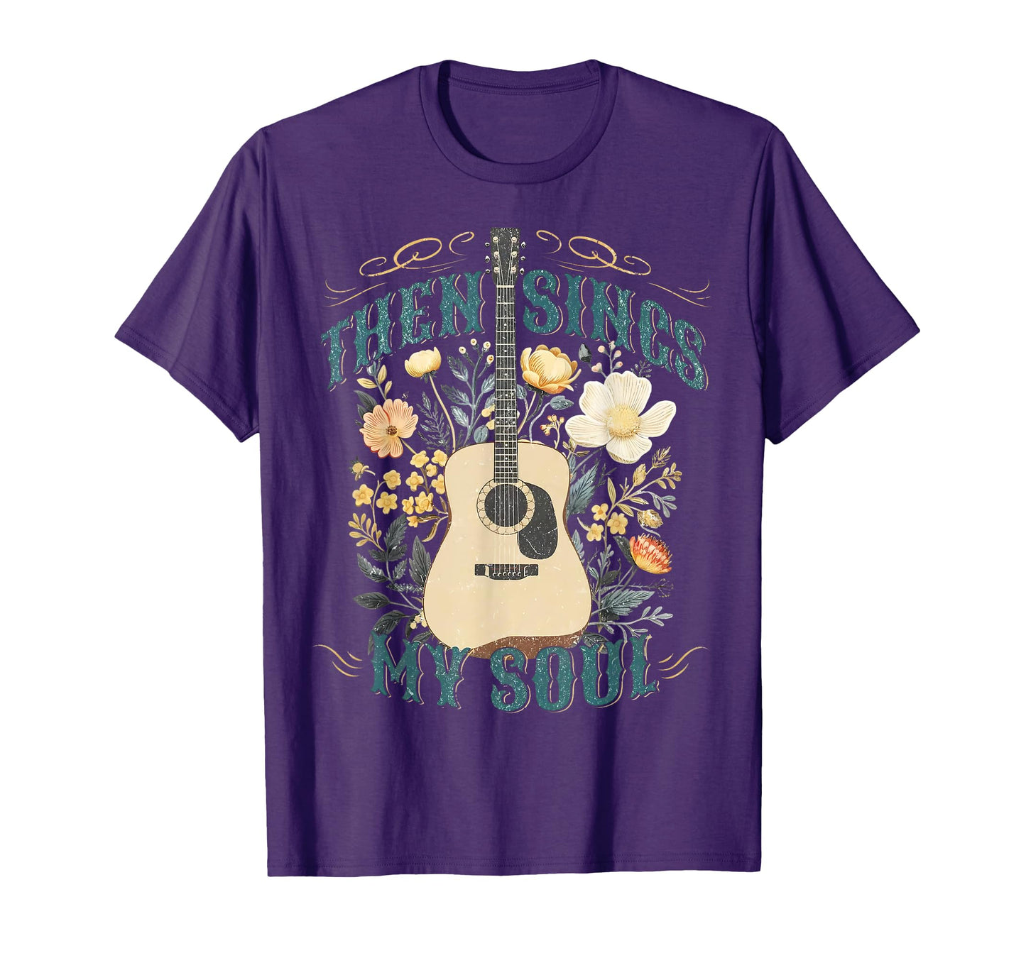 Vintage Floral Guitar Then Sings My Soul Christian Jesus T-Shirt