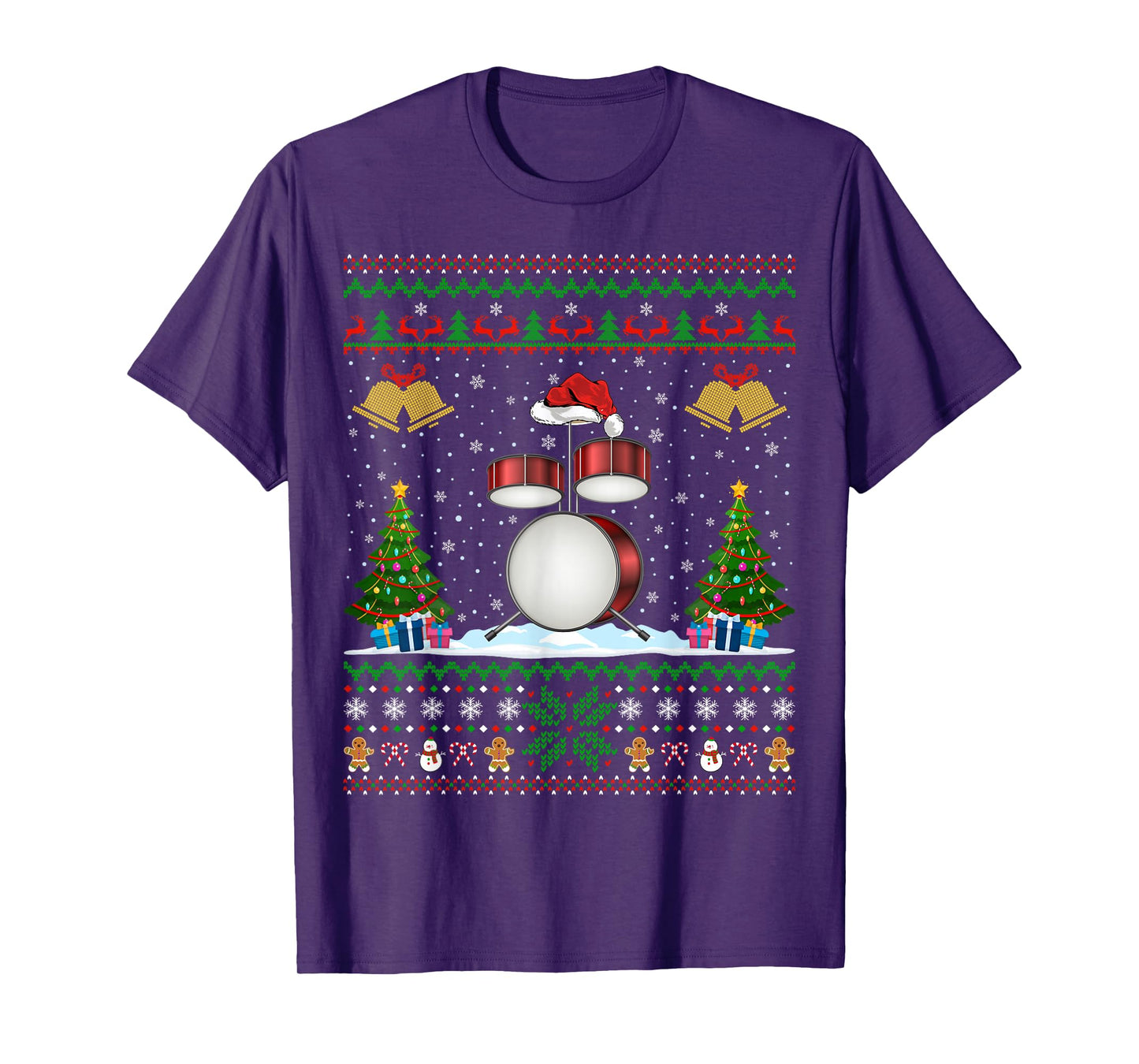 Drummer Xmas Ugly Sweater Musical Drum Christmas Pajamas T-Shirt