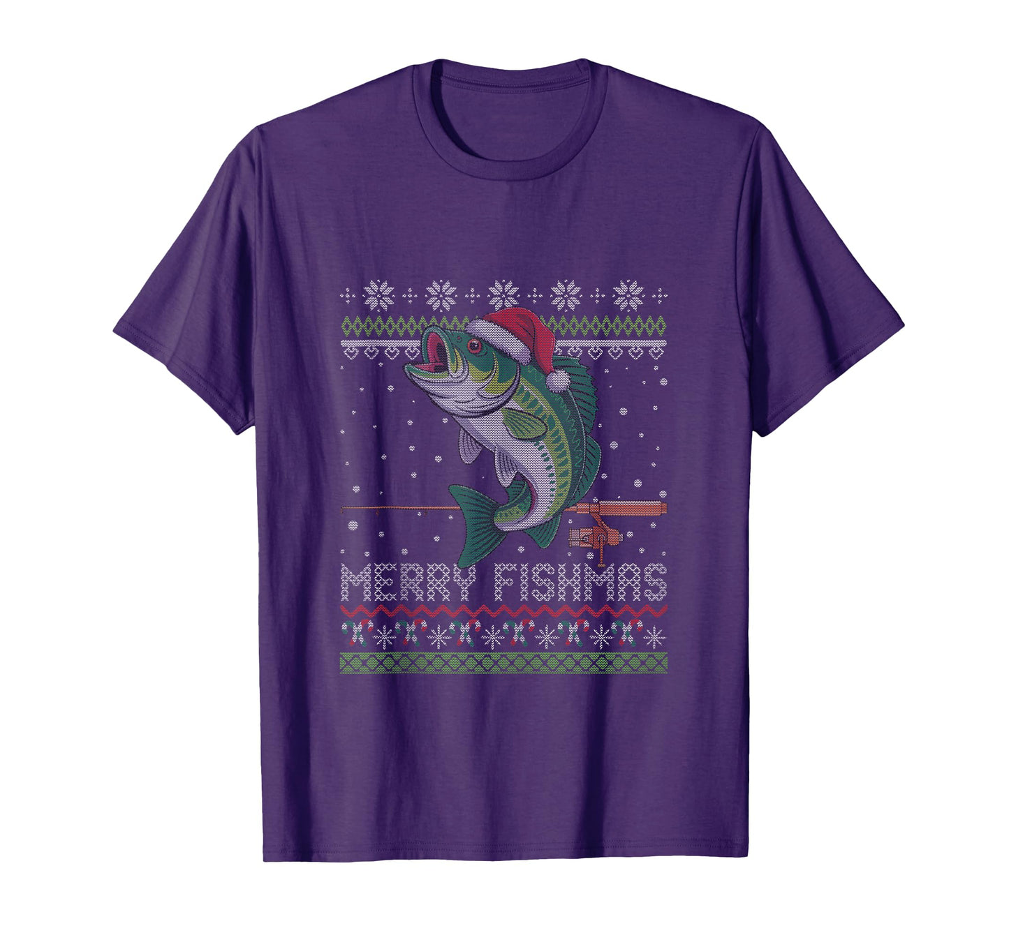 Merry Fishmas Bass Fish Funny Ugly Christmas Fishing Tank Top