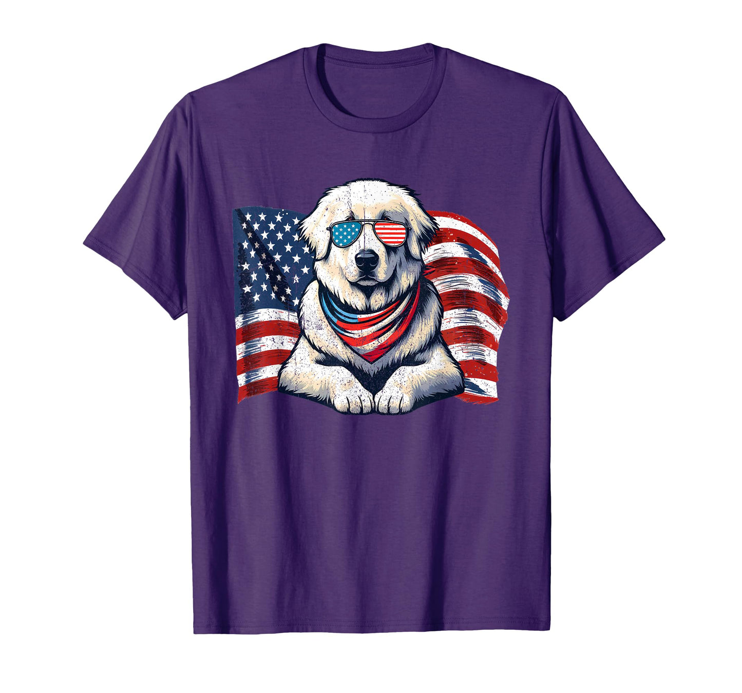 Great Pyrenees Dogs USA Flag Sunglasses Patriotic Vintage T-Shirt