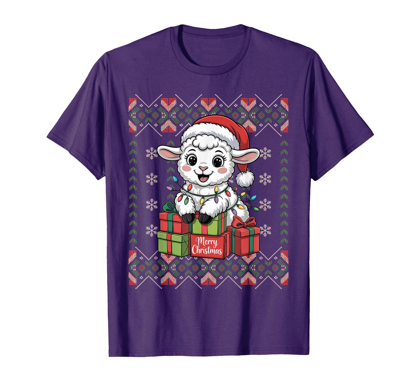 Santa Lamb Christmas Ugly Sweater Funny Holiday Pajamas T-Shirt