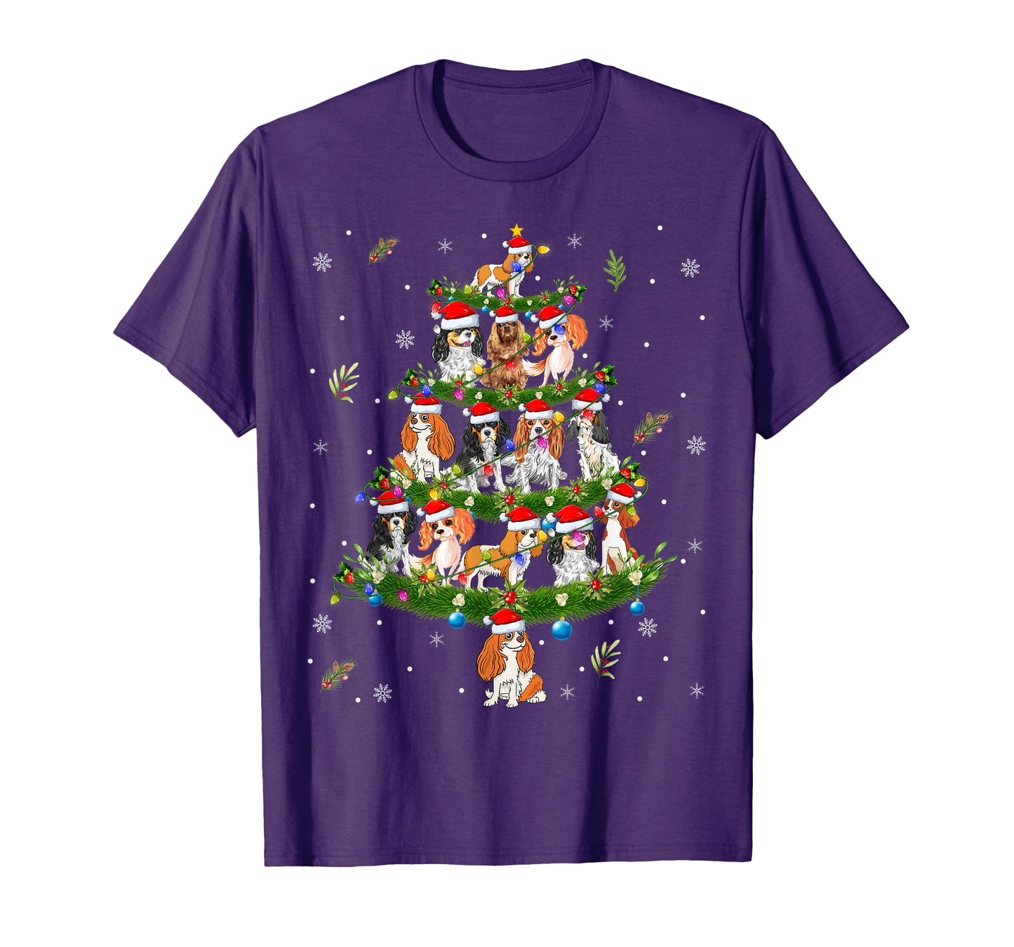 Cavalier King Charles Spaniel Dog Christmas Tree Lights T-Shirt