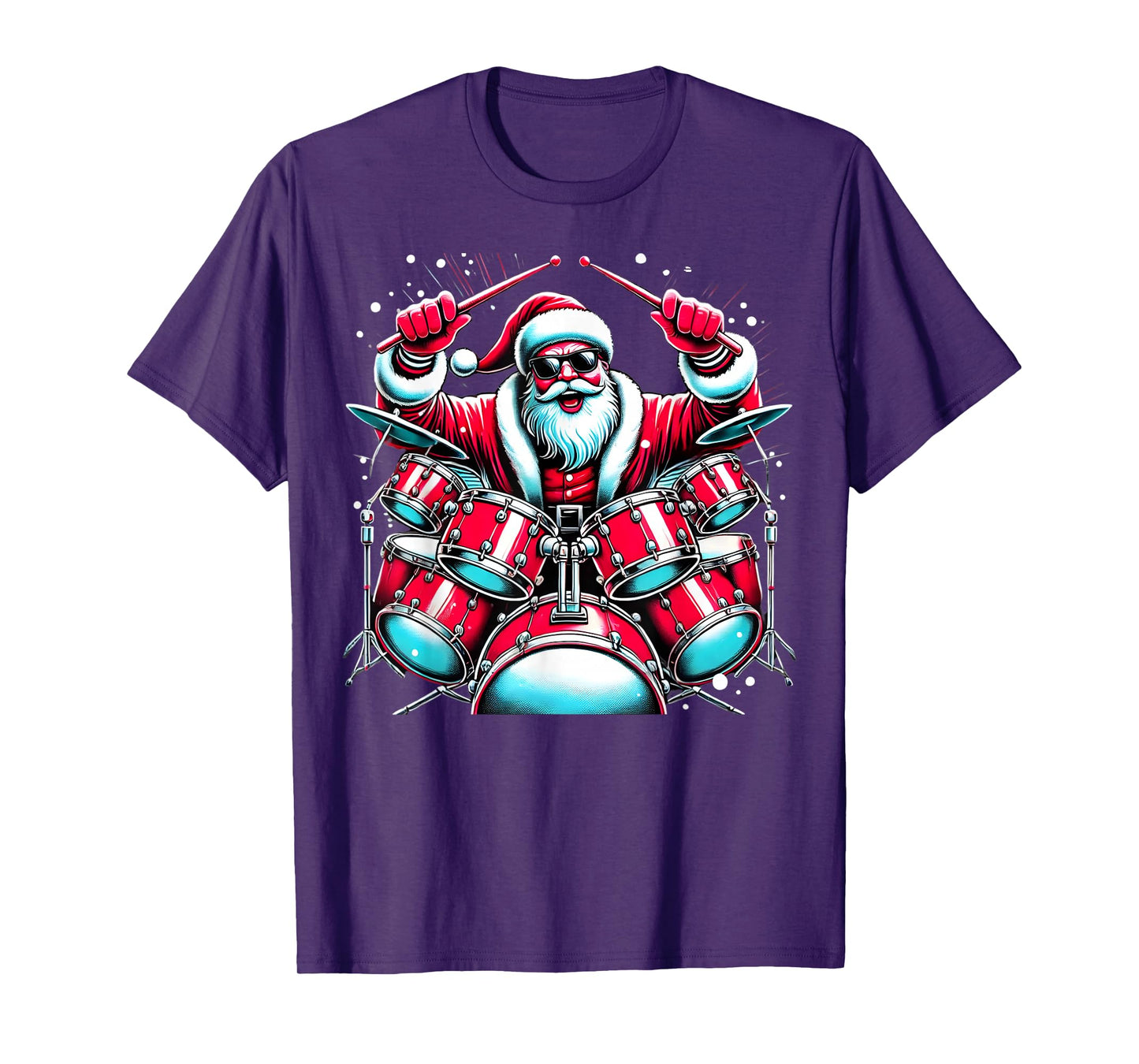 Santa Playing Drums Drum Drumming Drumset Drummer Christmas T-Shirt