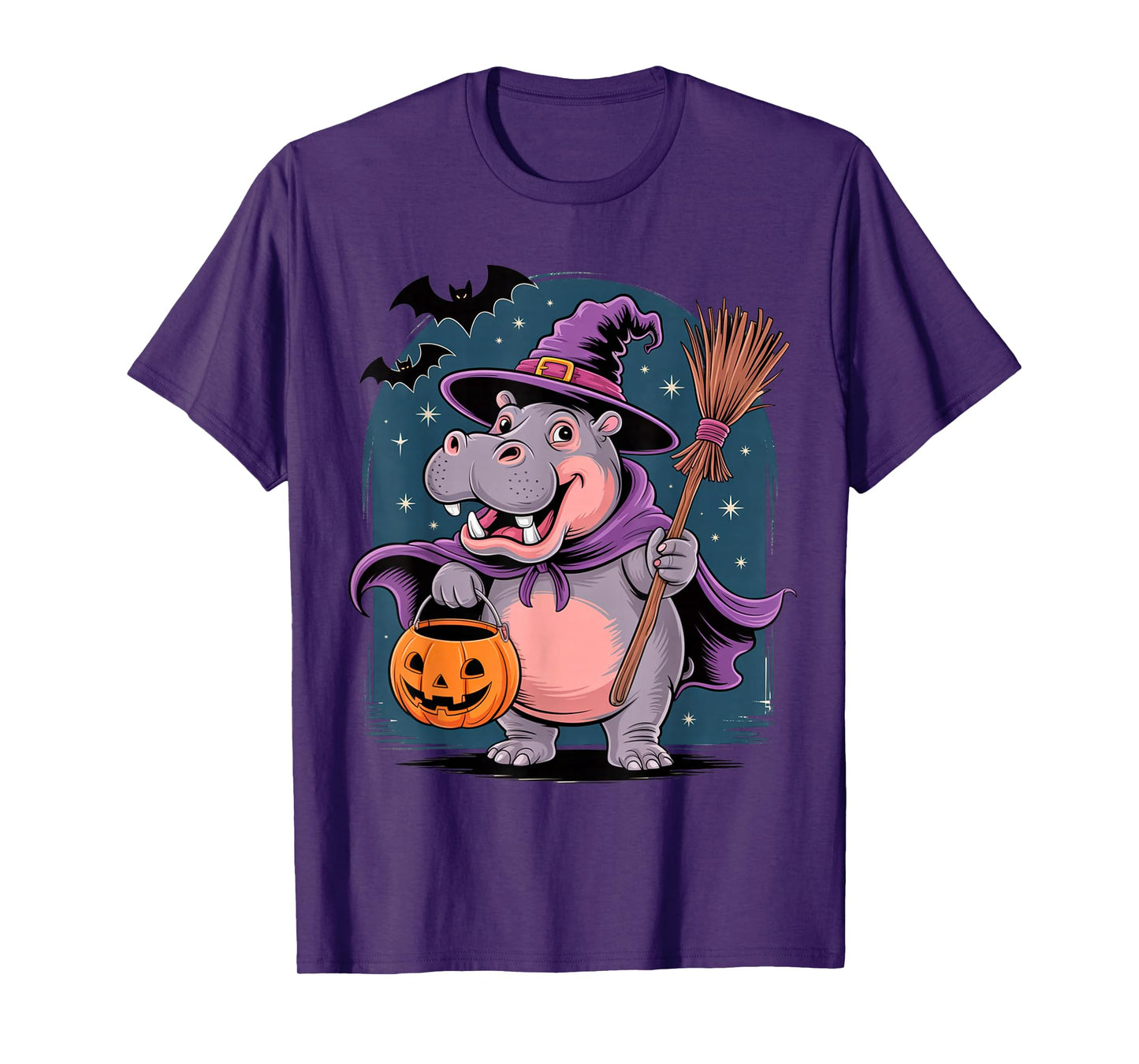 Witchy Hippo Halloween Outfit for Funny Animal Lovers T-Shirt