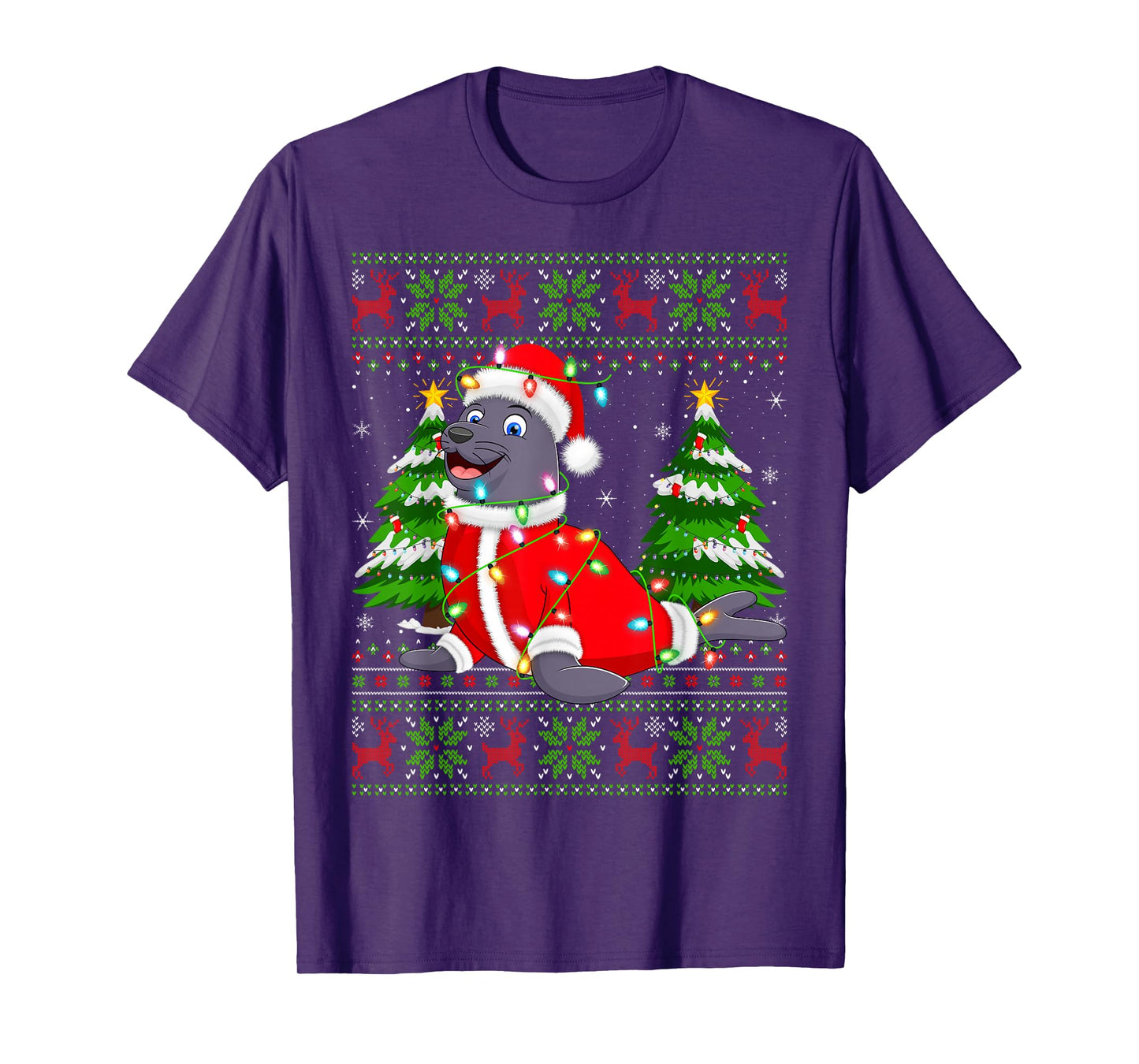 Seals Christmas Lights Santa Costume Ugly Xmas Sweaters T-Shirt