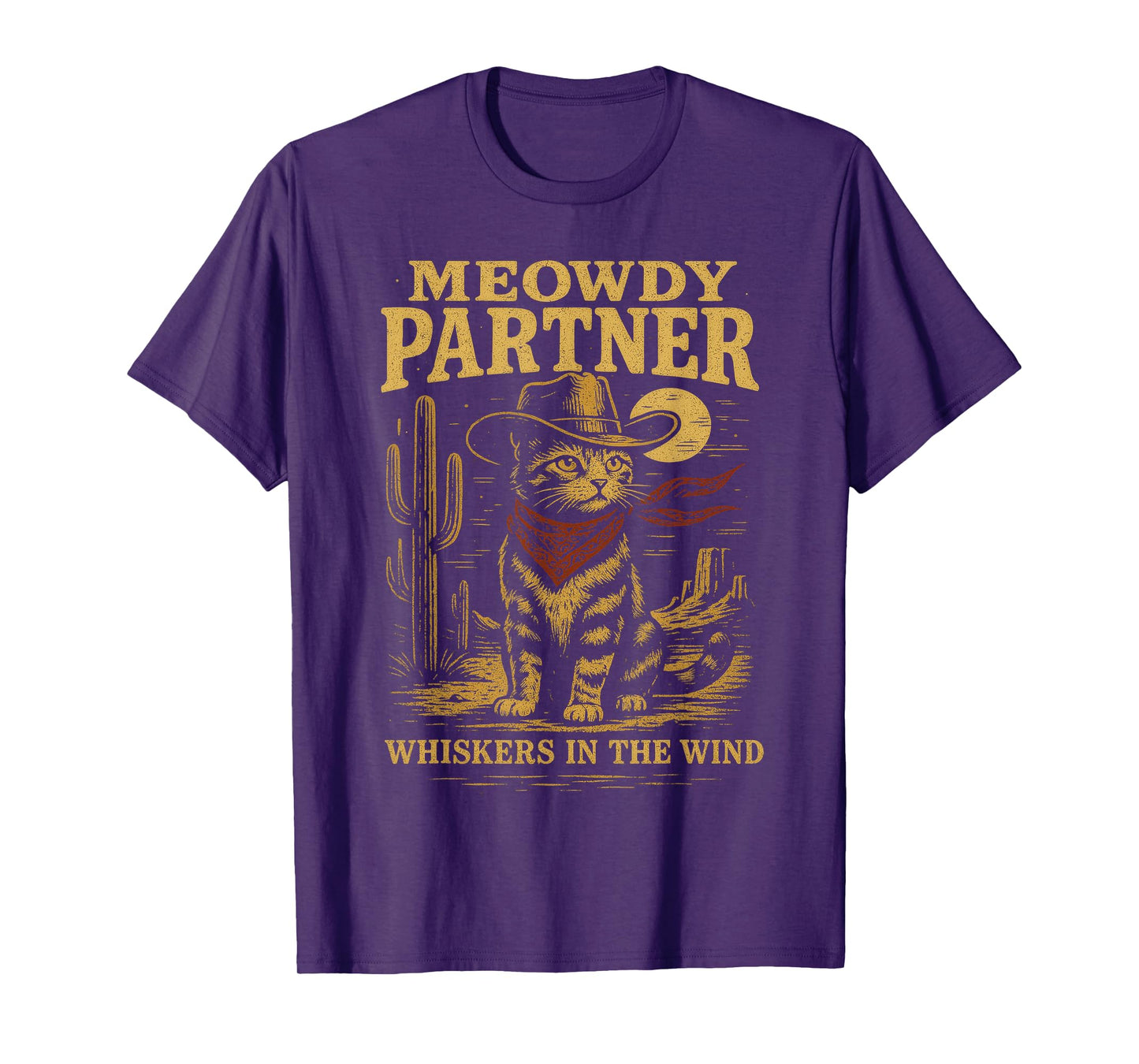 Meowdy Partner Funny Country Side Cat Hat Vintage Cowboy Cat T-Shirt