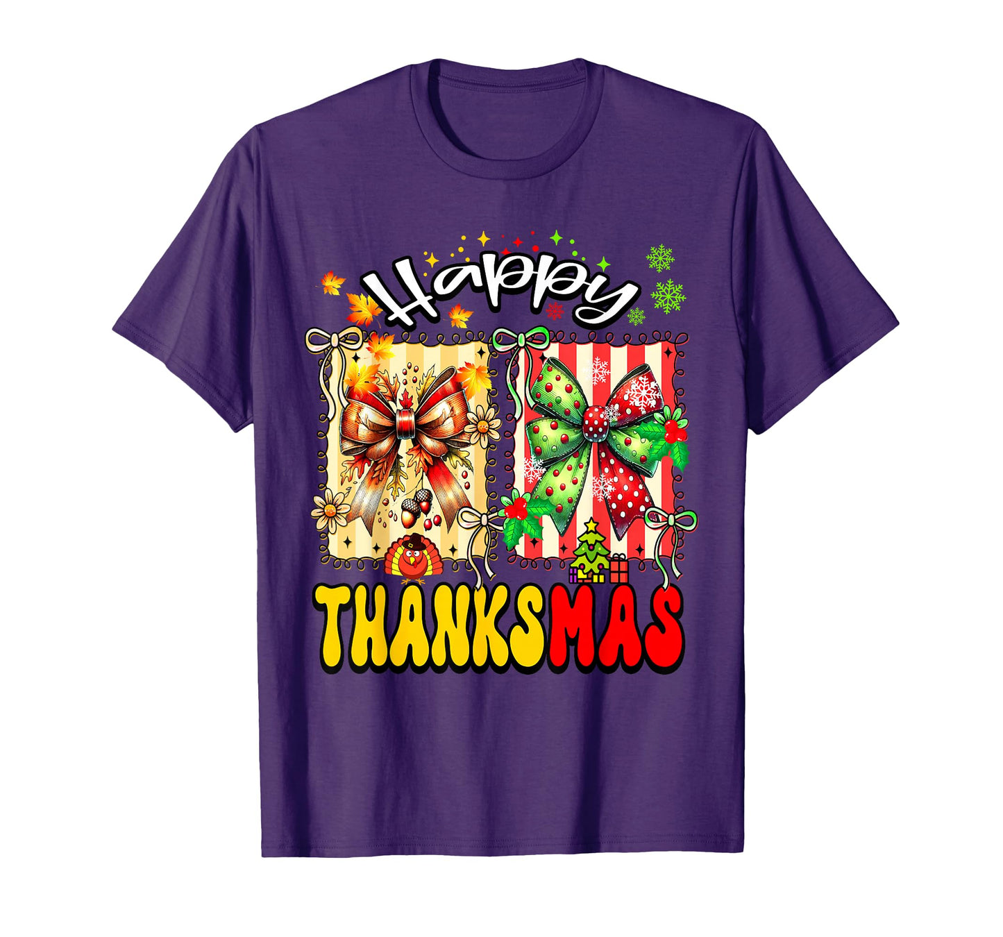 Happy ThanksMas Thanksgiving Christmas Coquette Bow Lover T-Shirt