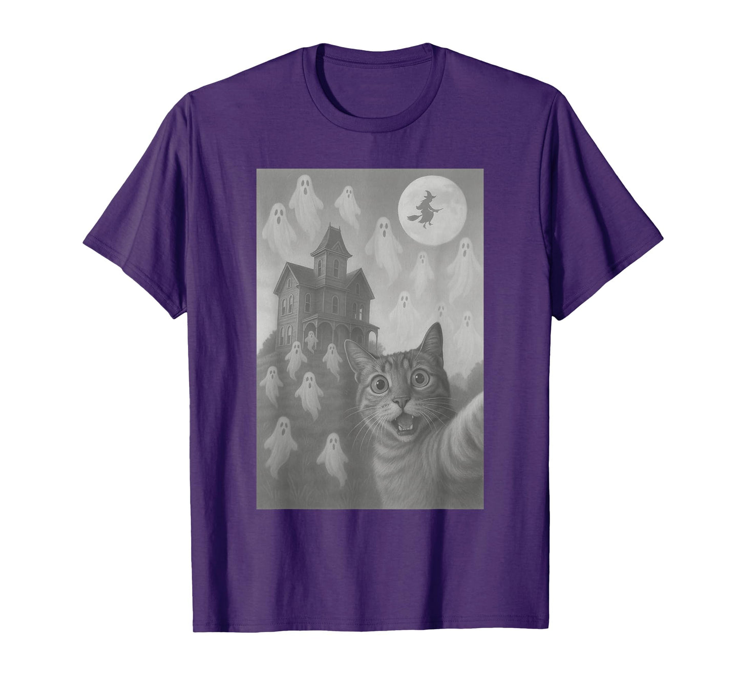 Halloween Cat Selfie Scary House Ghosts Funny Cat Halloween T-Shirt