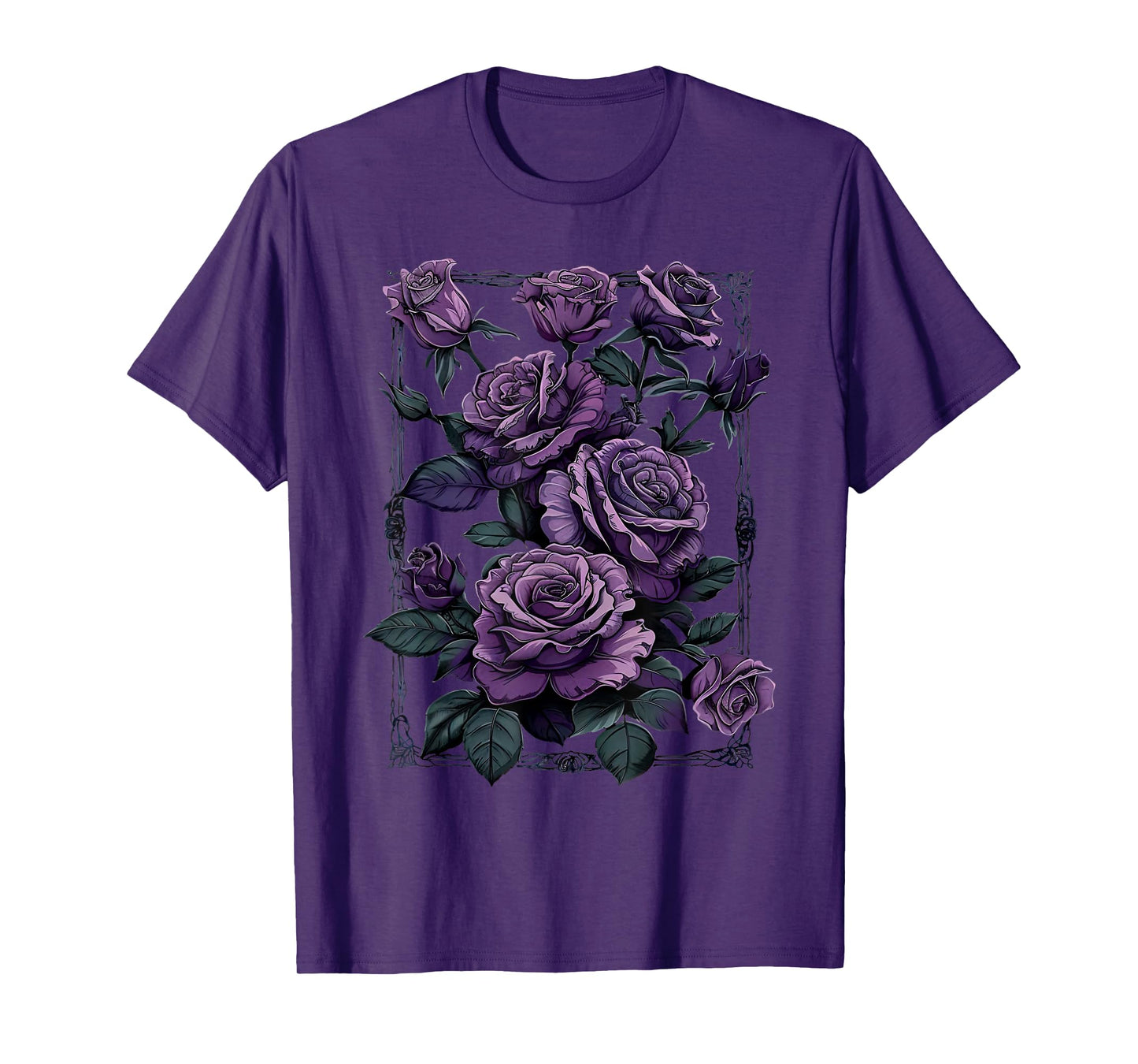 Vintage Purple Roses Flower Gothic Gardening Aesthetic Women T-Shirt