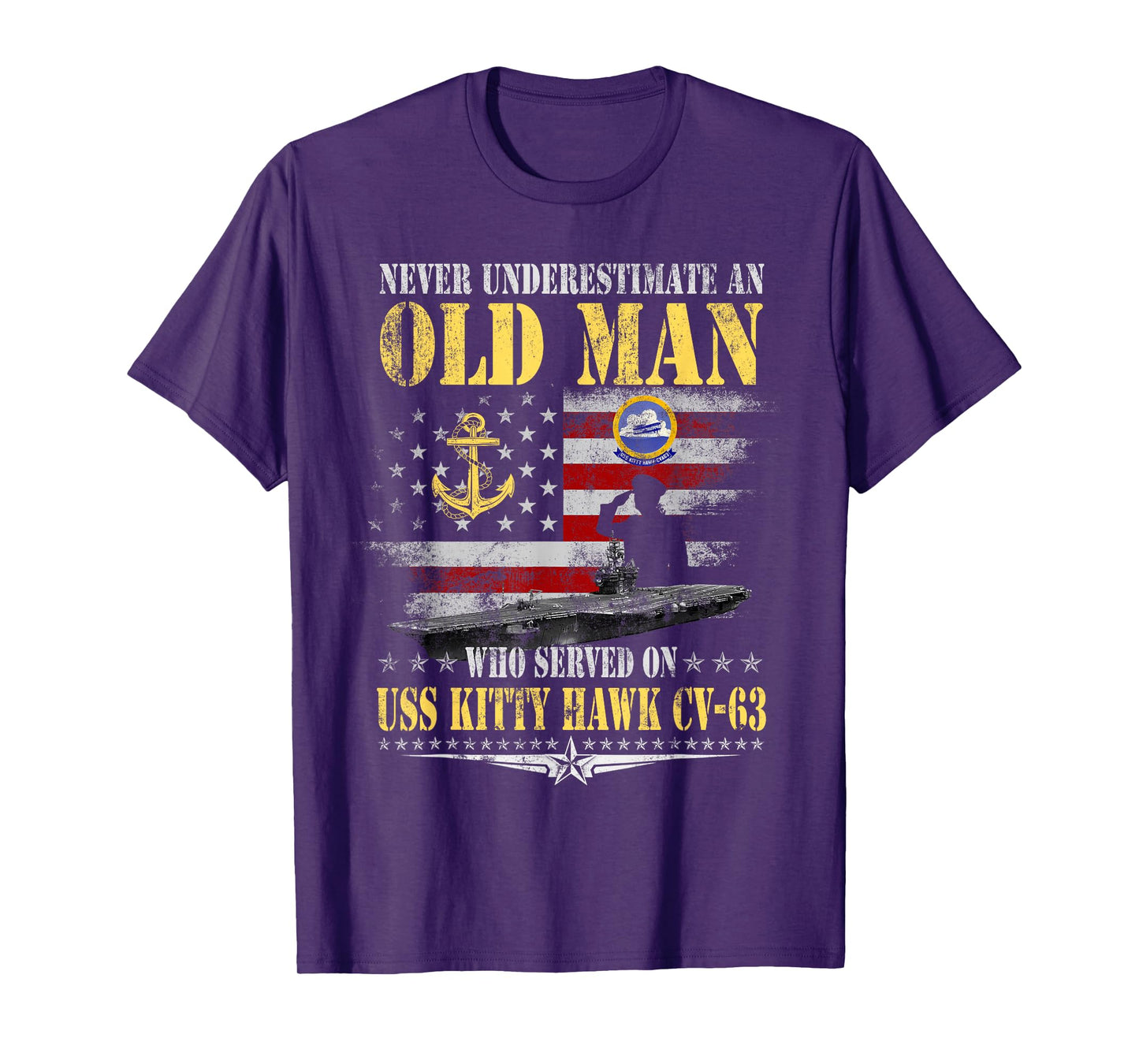 USS Kitty Hawk CV-63 Veteran Patriotic Flag Vintage Old Man T-Shirt