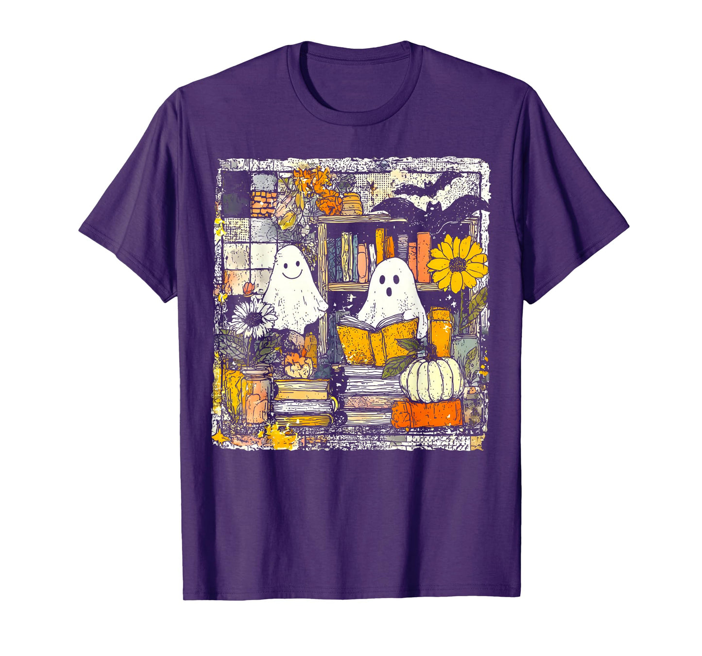 Vintage Ghost Reading Book Lovers Library Halloween Spooky T-Shirt