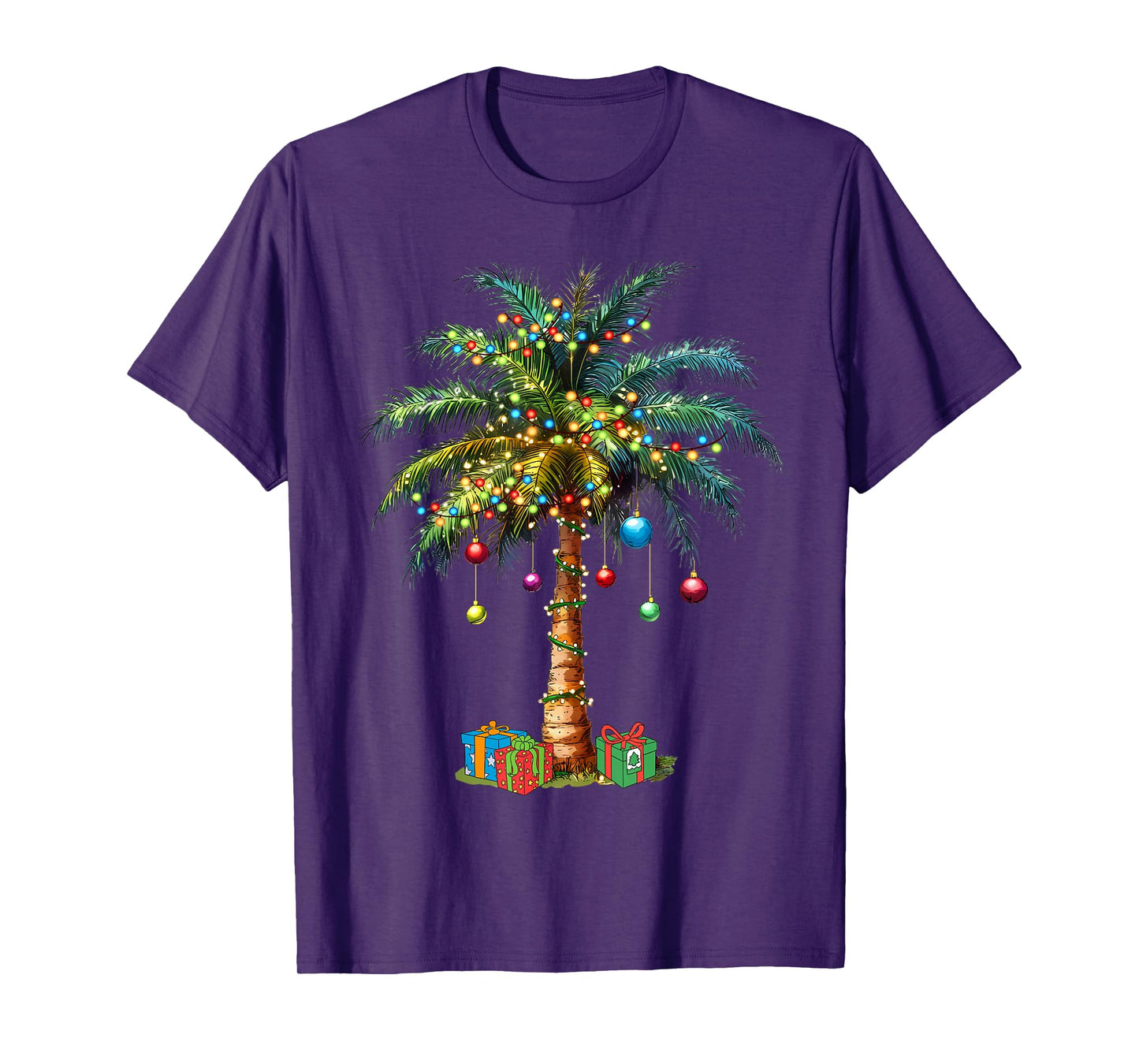 Tropical Christmas Hawaiian Santa Xmas Lights Palm Tree T-Shirt