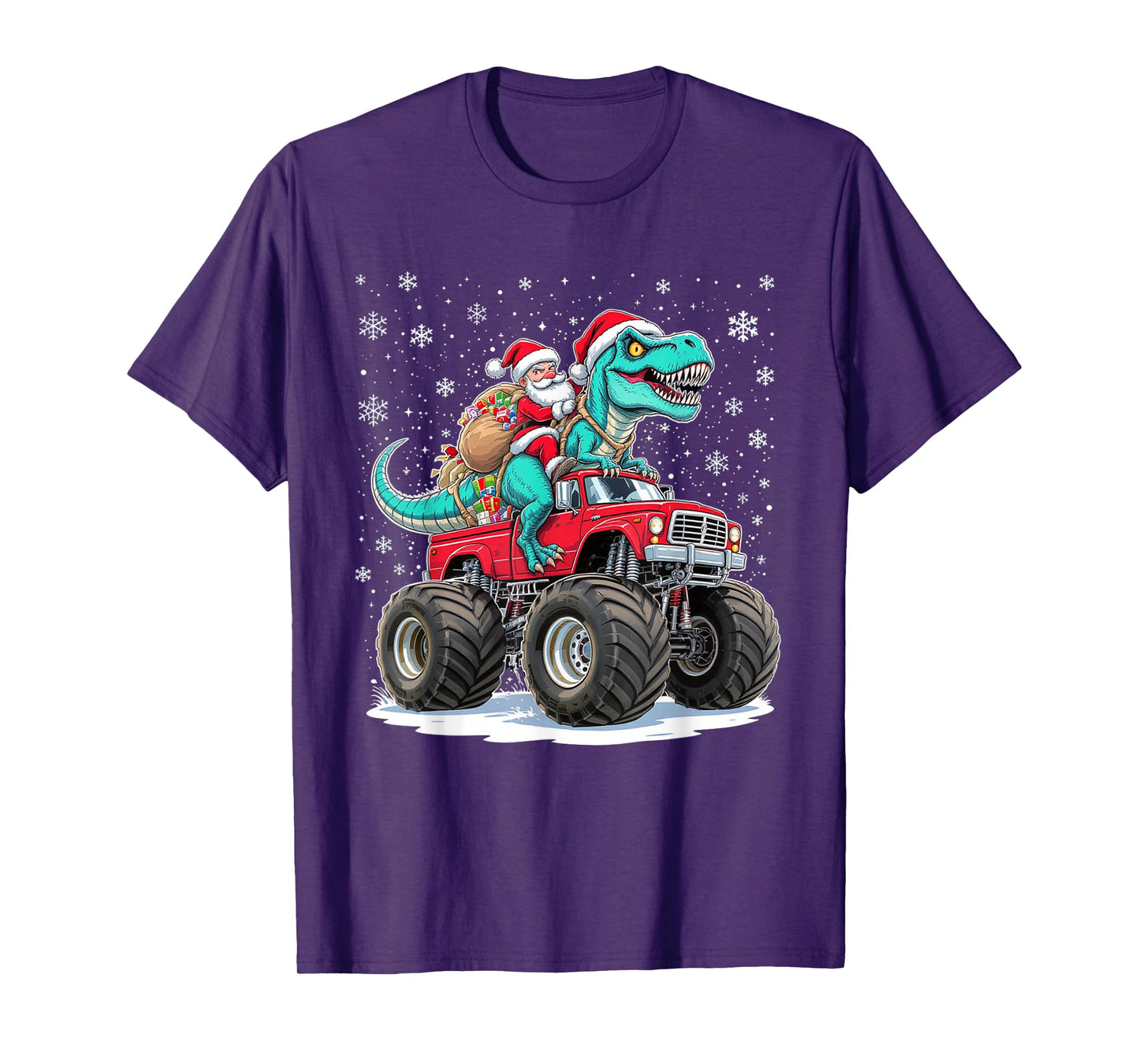 Santa's Dino Delivery Adventure in Monster Truck T-Shirt