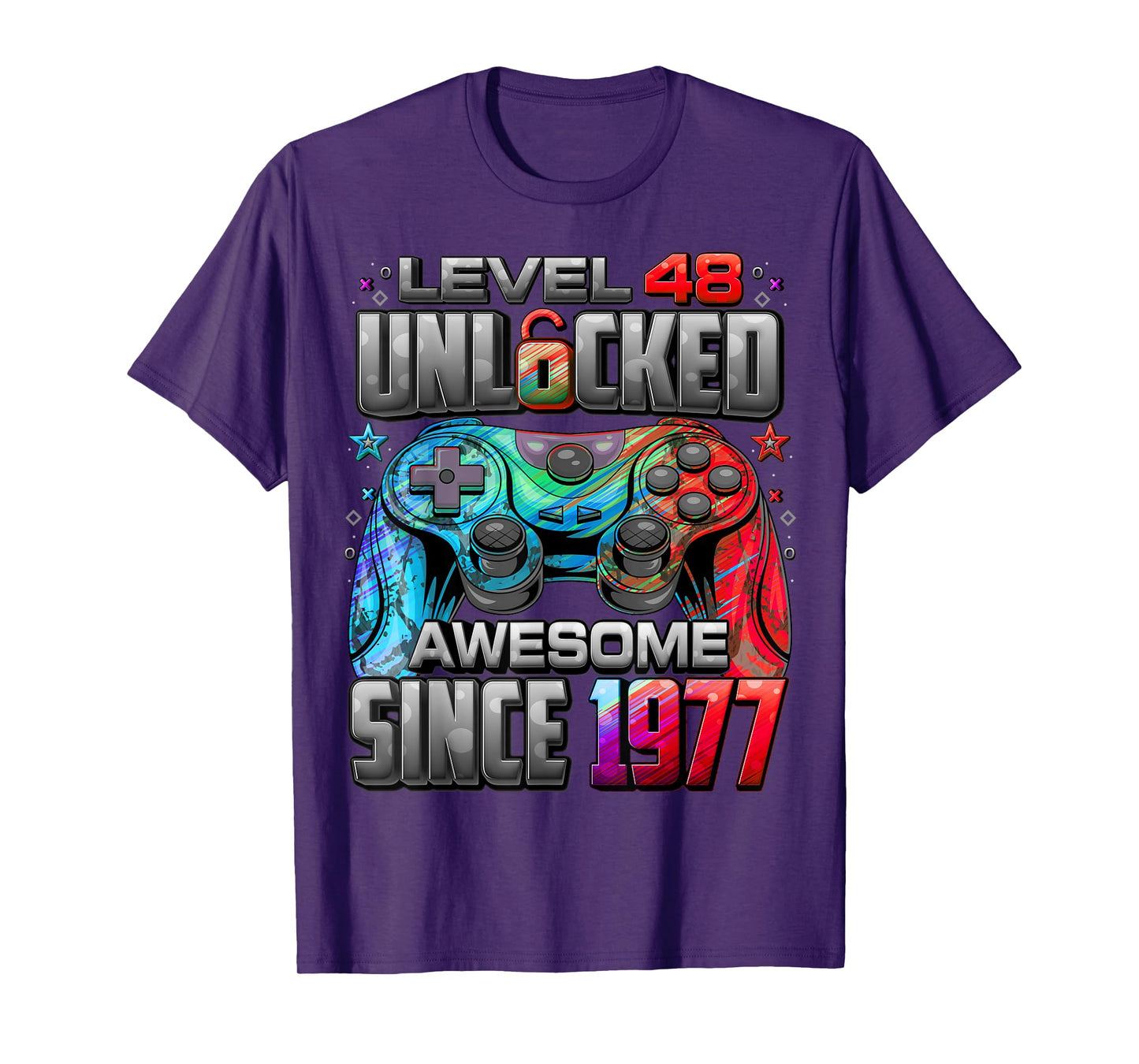 Level 48 Unlocked Awesome Since 1977 48th Birthday Gaming T-Shirt