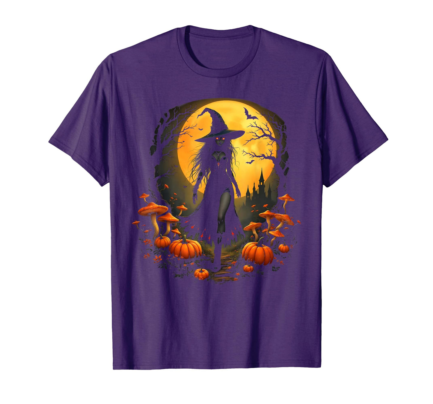 Scary Dark Witch Under a Creepy Full Moon Halloween Design T-Shirt