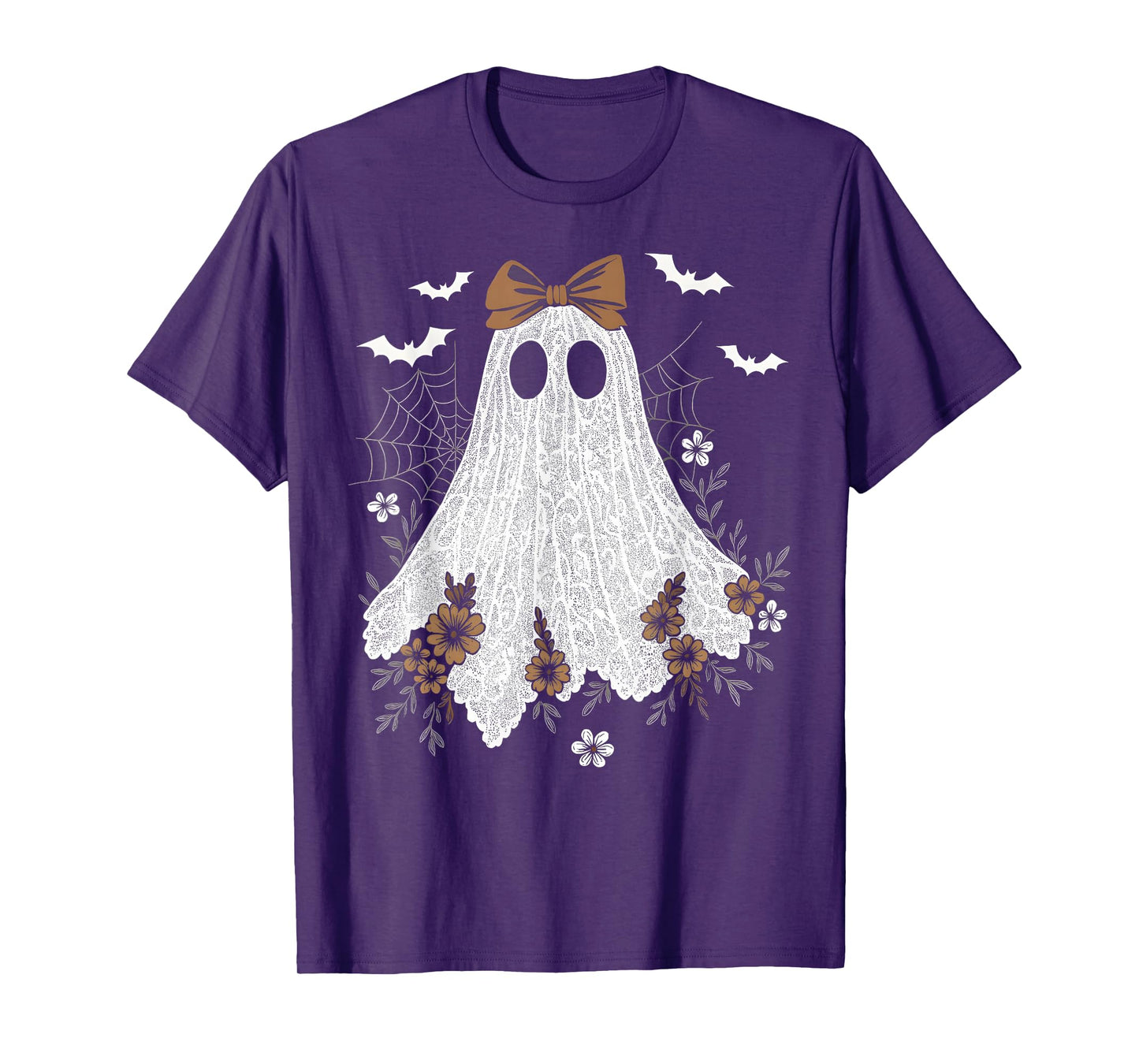 Coquette Ghost Halloween Flower Ghost Spooky Lace Ghost T-Shirt