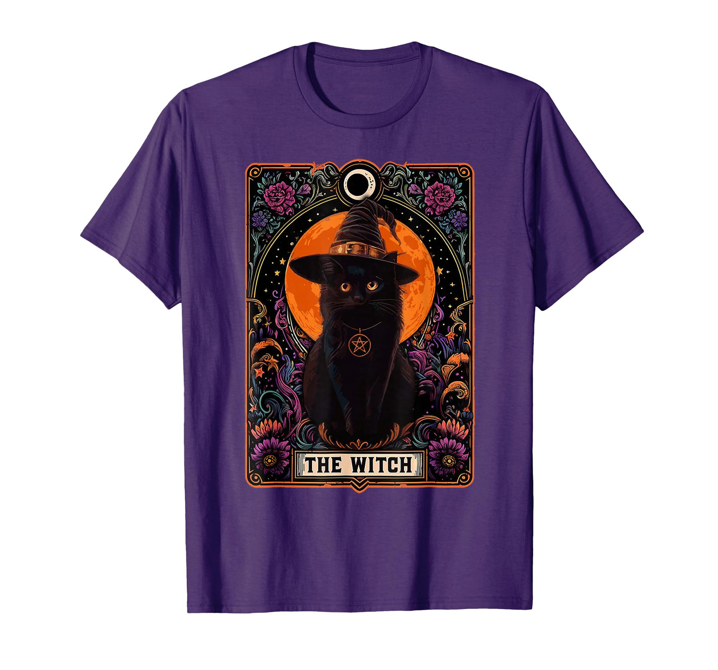 Witch Cat Tarot Card Halloween Vintage Gothic Cat Lover Mom T-Shirt
