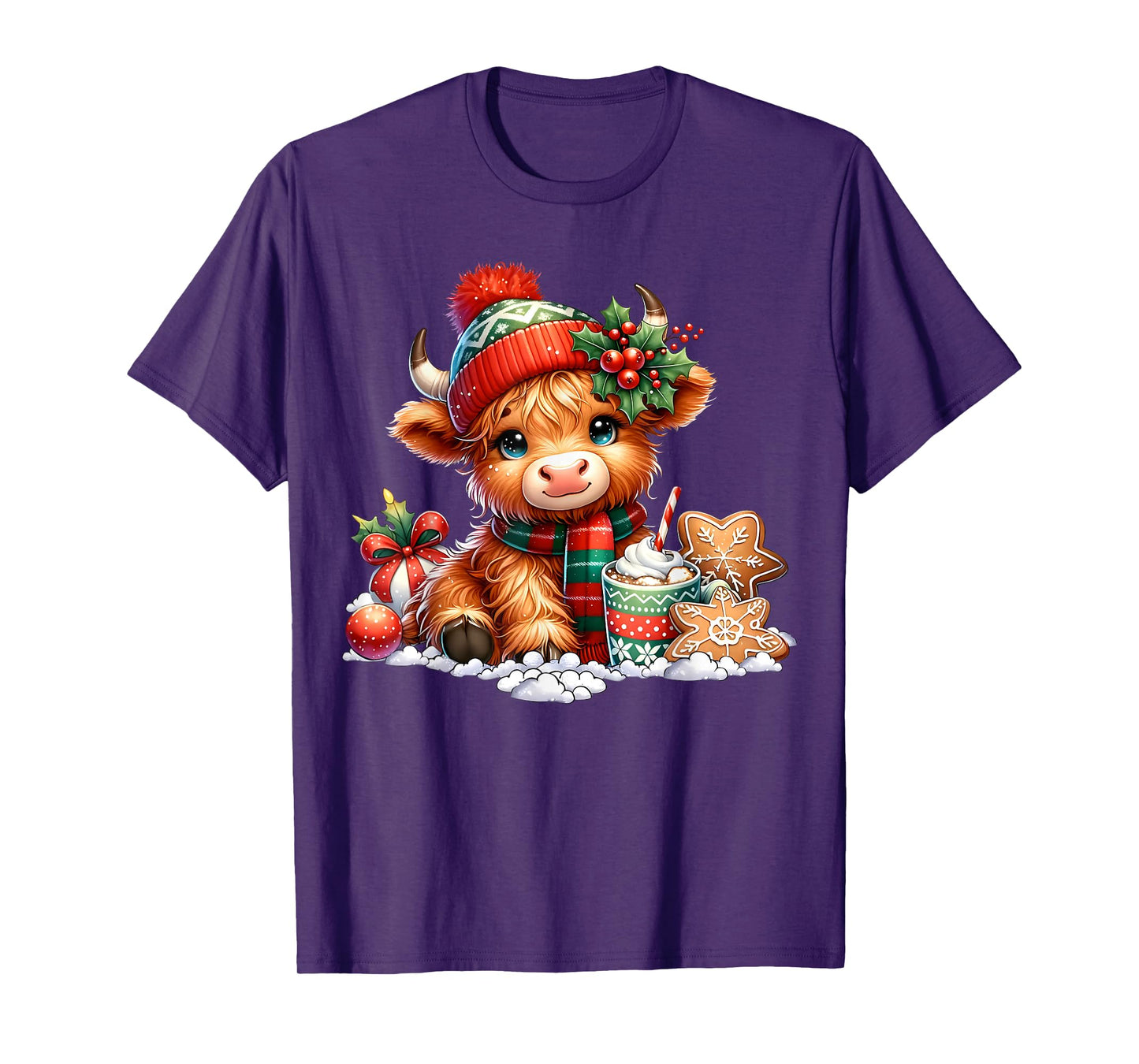 Christmas Highland Cow Cute Heifer Cow Santa Hat Mooey Xmas T-Shirt