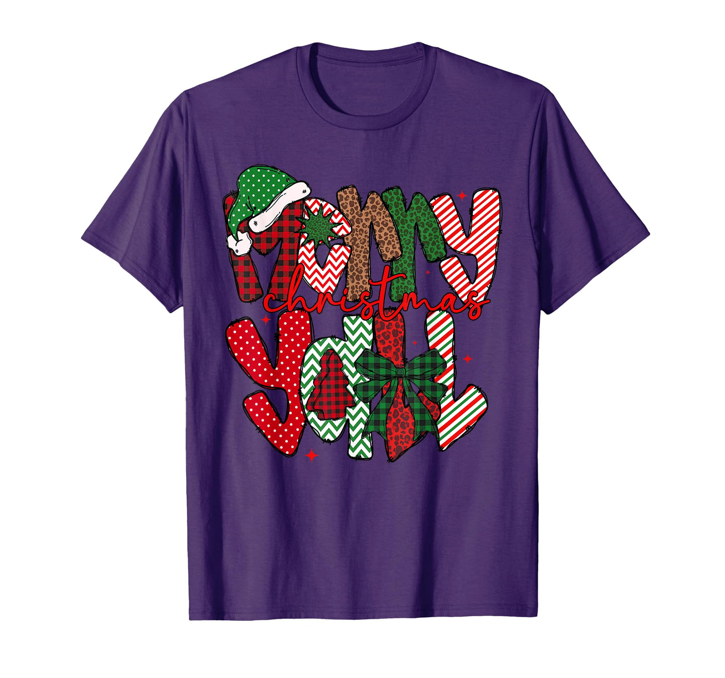 Merry Christmas Yall Coquette Bow Plaid Leopard Girl Women T-Shirt