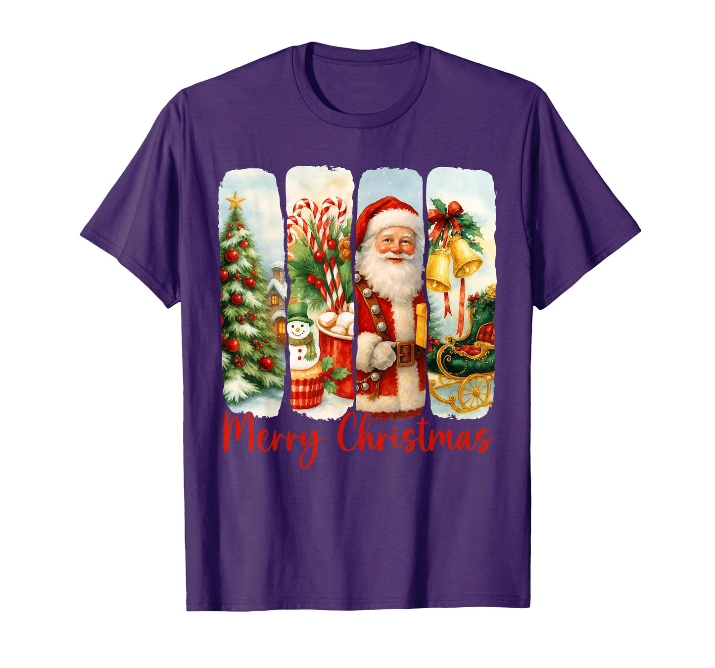 Merry Christmas Tree Santa Claus Matching Holiday Women Kids T-Shirt