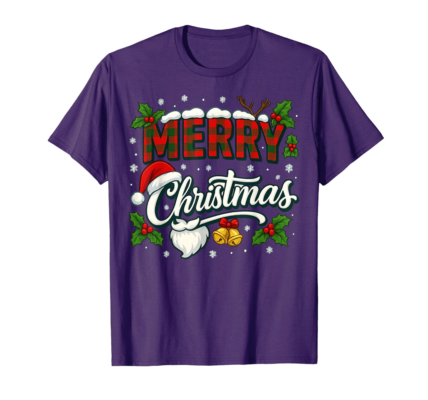 Merry Christmas Buffalo Plaid Red Santa Hat Xmas Pajamas T-Shirt