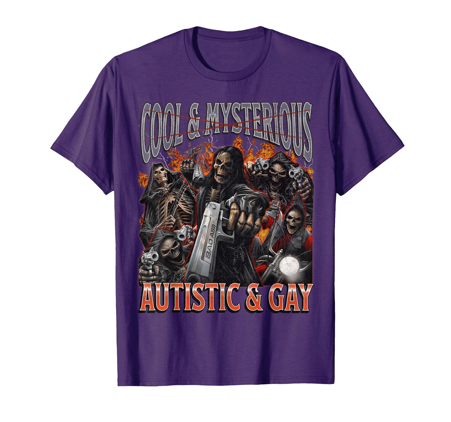 Autistic and Gay Funny Hard Skeleton Meme Graphic Bootleg T-Shirt